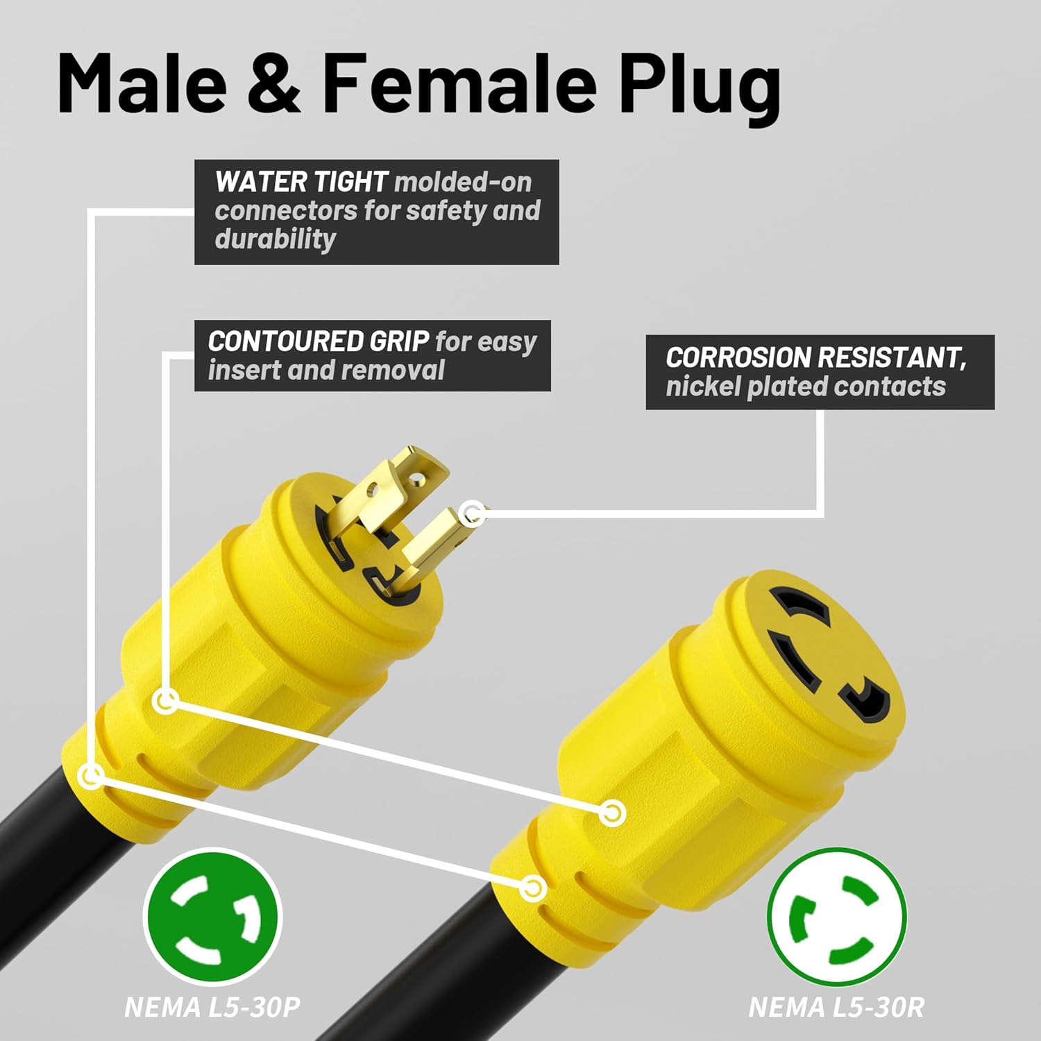 30 Amp Generator Extension Cord 4 Prong 25FT, NEMA L14-30P/L14-30R 10 Gauge Extension Cord Twist Lock Generator Power Cord Heavy Duty, STW 125/250V 7500W, Yellow ETL Listed