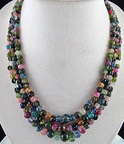 Natural Multi TOURMALINE MELON Beads NECKLACE 18 INCHES 9 MM TO 4MM