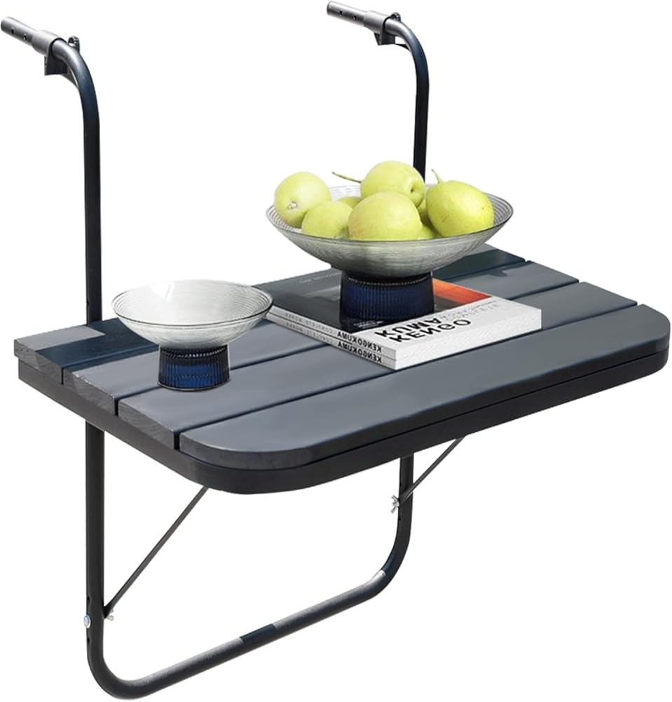 Sundale Outdoor Folding Balcony Bar Table for Railing, Patio All Weather Adjustable Hanging Mounted Table for Baluster Garden Deck, Black