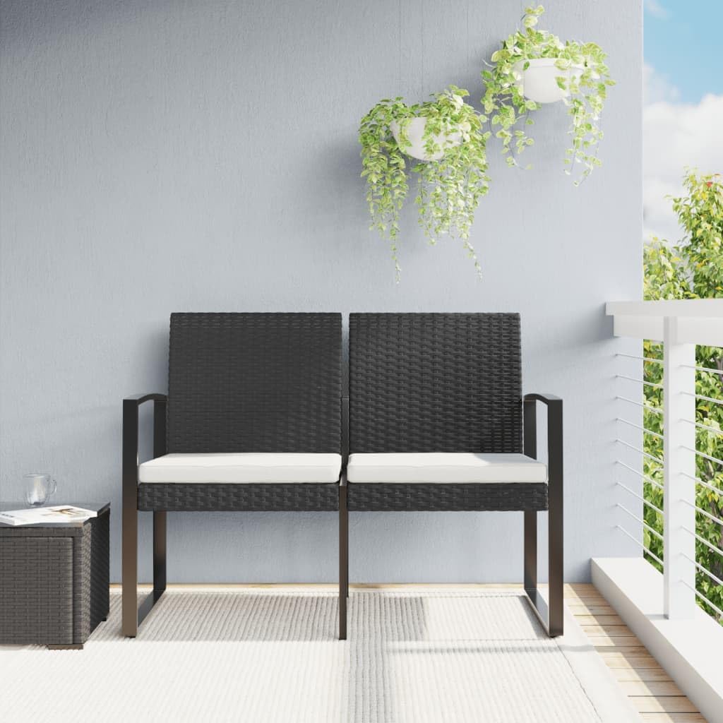 Patio Benches 2-Seater Patio Bench with Cushions Black PP Rattan,2Seater Patio Bench with Cushions Durable and Comfortable Outdoor Bench Outdoor Furniture & Accessories