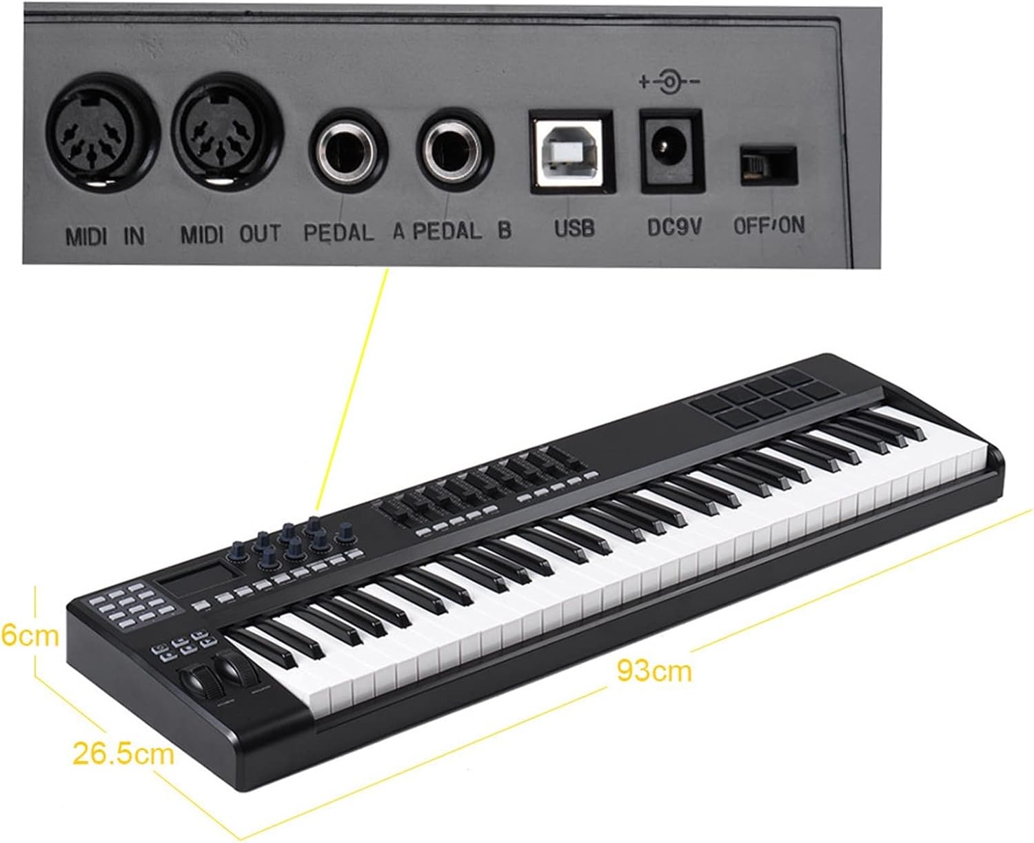 Keyboard Piano 61 Portable 61-Key USB MIDI Keyboard Controller 8 RGB Colorful Backlit Trigger Pads