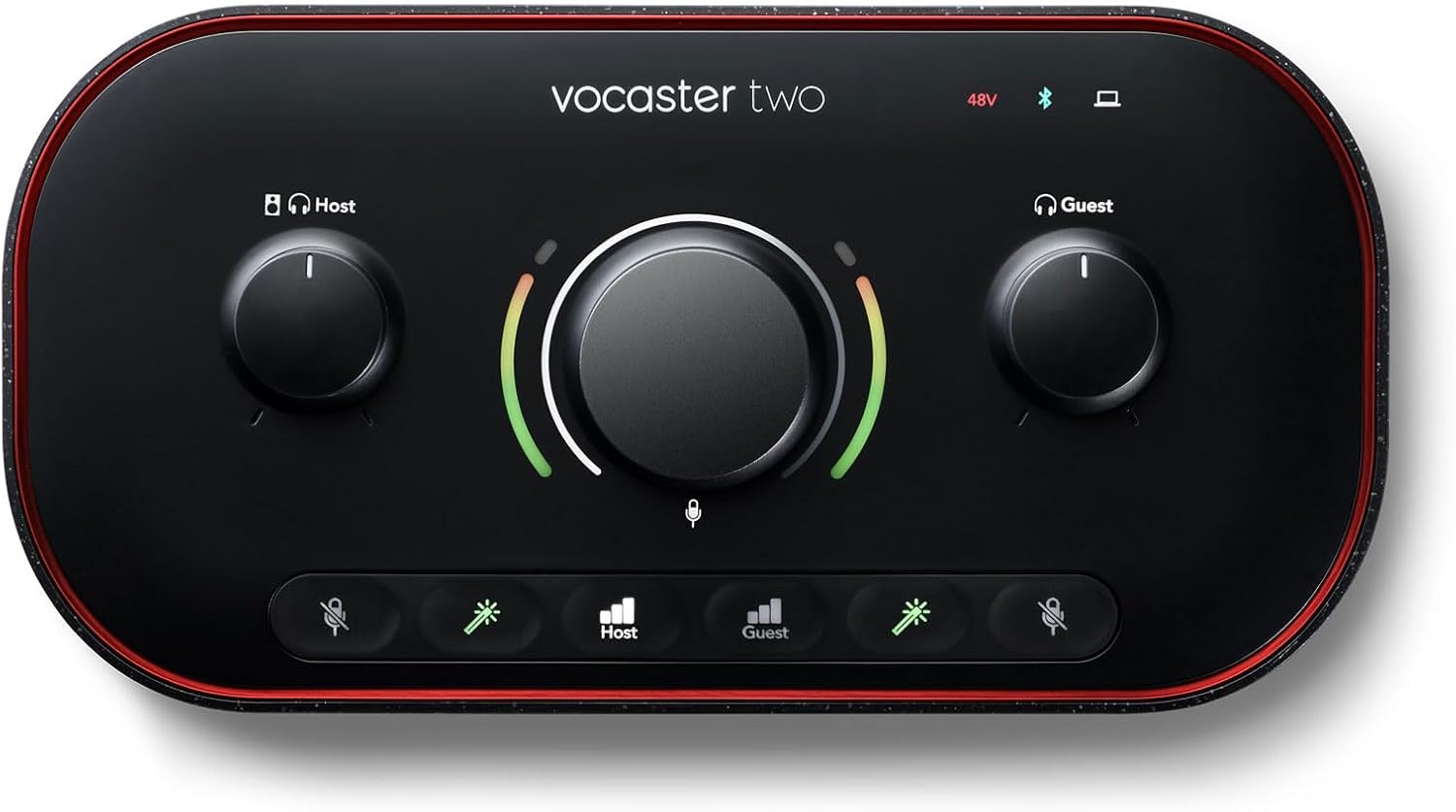 Audiosavings Bundle: Focusrite Vocaster Two USB-C Podcast Podcasting Studio Audio Recording Interface Bundle with Rockville RPB2-RED Handheld Portable Bluetooth Speaker Great Sound (2 Items)