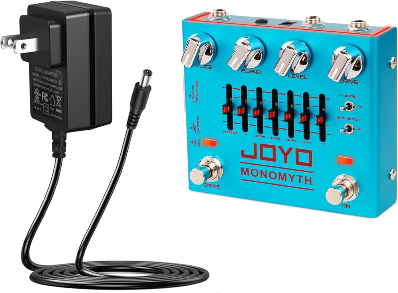 JOYO Bass Guitar Pedals Overdrive Amp Simulator Effect Pedal (MONOMYTH R-26) Bundle with JOYO DC 9V 500mA Guitar Pedal Power Supply Adapter
