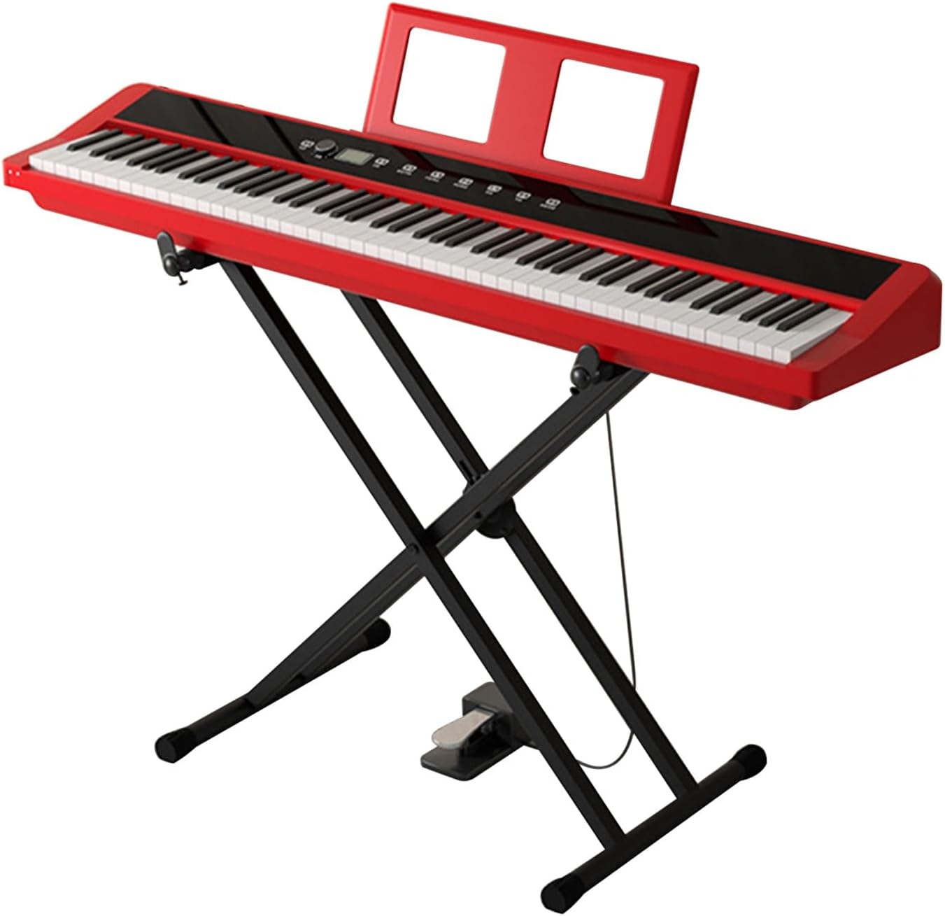 Piano Keyboard 88 Keys Full Size Electric Keyboard Piano With Hammer Action Key Portable Beginner Digital Piano With Stand, Sustain Pedal, Music Sheet(Red)