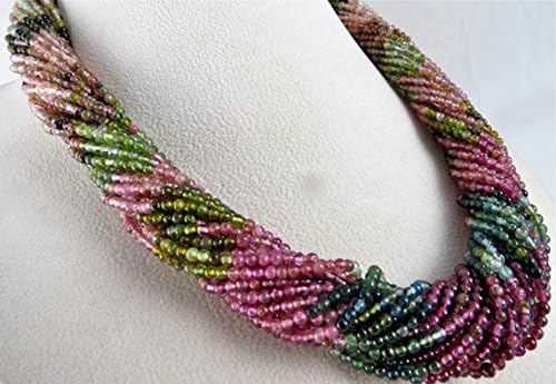 25 Line Natural Multi Tourmaline Round Beads Necklace 17 inches 3MM
