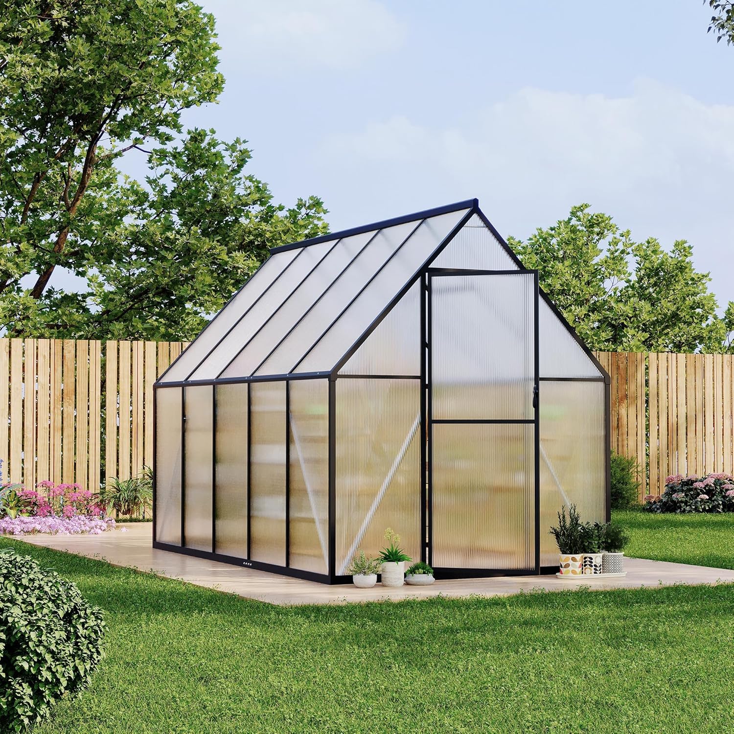 6x9 FT Polycarbonate Greenhouse, Aluminum Frame Structure with Roof Vent, Heavy Duty & Quick Setup, Outdoor Garden Plant Greenhouse for Backyard