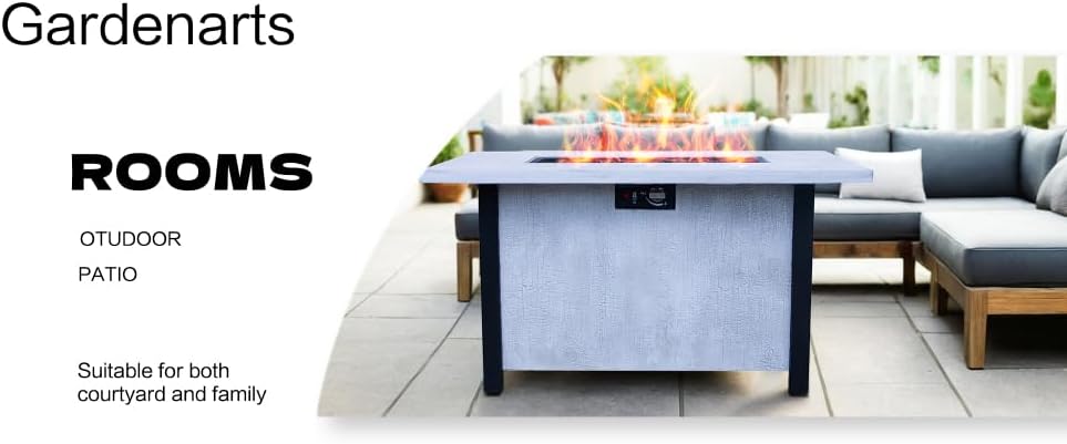 44 Inch Outdoor Propane Fire Pit Table with 50000 BTU Heat Output, Fiberglass and Iron Construction for Patio Garden Use