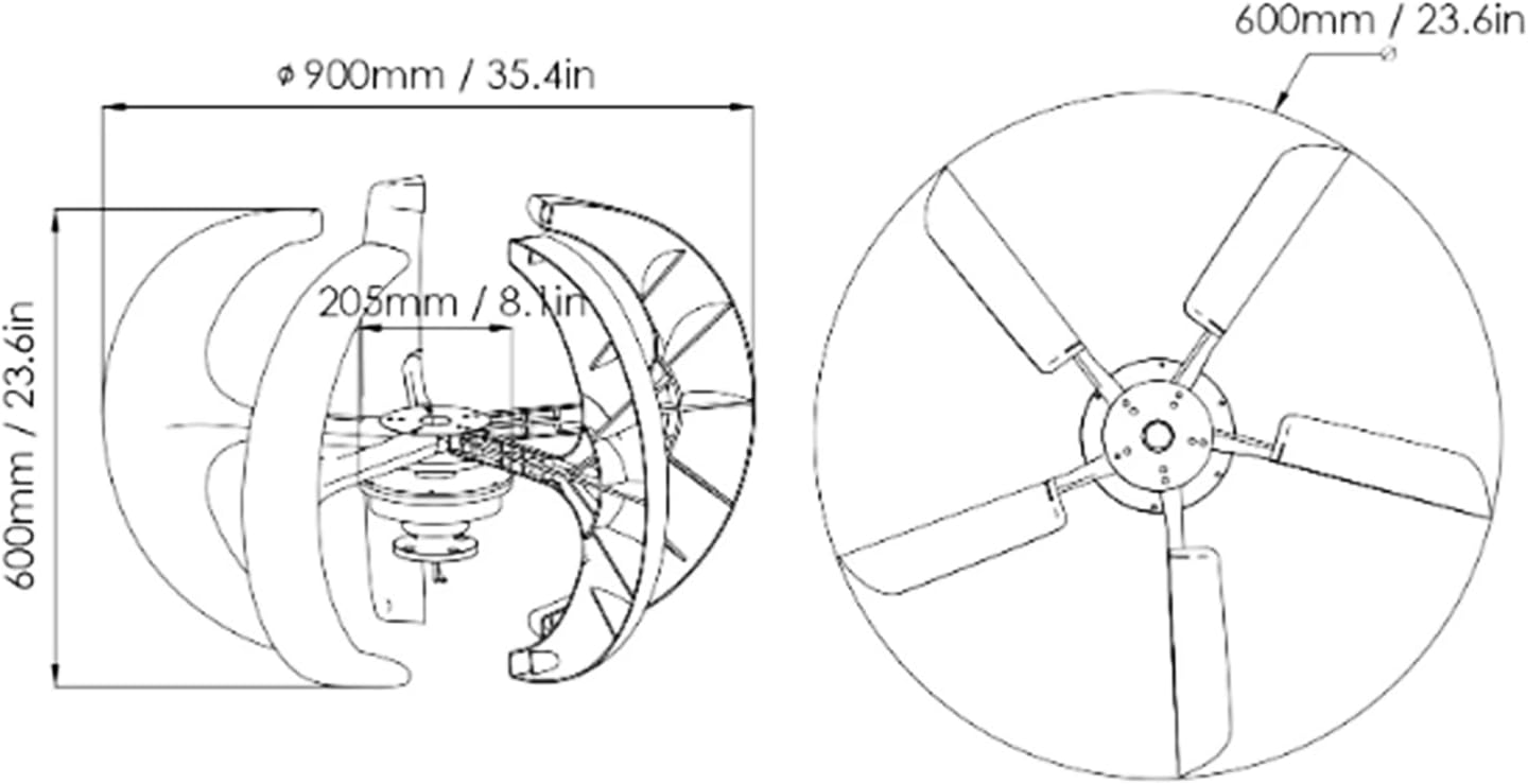 Vertical Wind Turbine Generator,5000W 12V 24V 48V Windmill Generator Wind Turbine Kit W/Controller 5 Blades for Wind and Solar Power Generation(White)