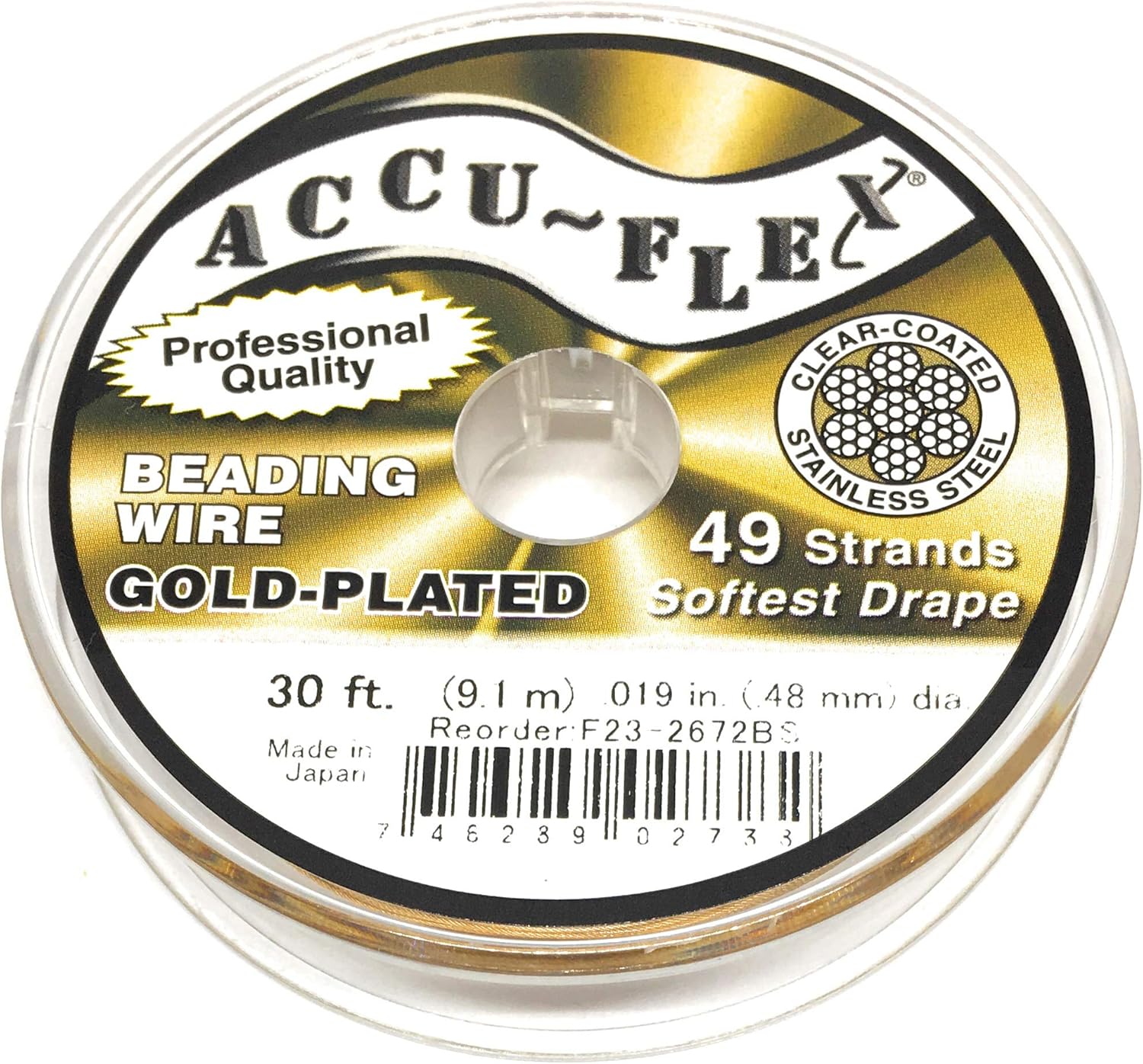 Accuflex Beading Wire Gold Plated .019 Inch 30 Feet 49 Strand
