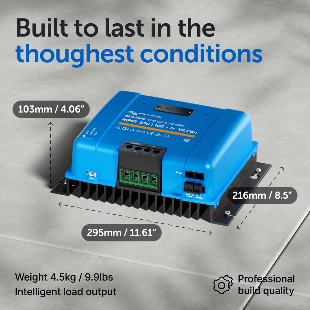 Victron Energy BlueSolar MPPT Tr VE.Can Solar Charge Controller - Charge Controllers for Solar Panels - 250V, 100 amp, 12/24/36/48-Volt