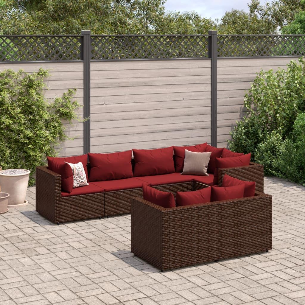 Furniture Sets 7 Piece Patio Lounge Set with Cushions Brown Poly Rattan,Comfortable and Durable Outdoor Lounge Set with PE Rattan and PowderCoated Steel Frame for Patio and Backyard Garden Conversatio