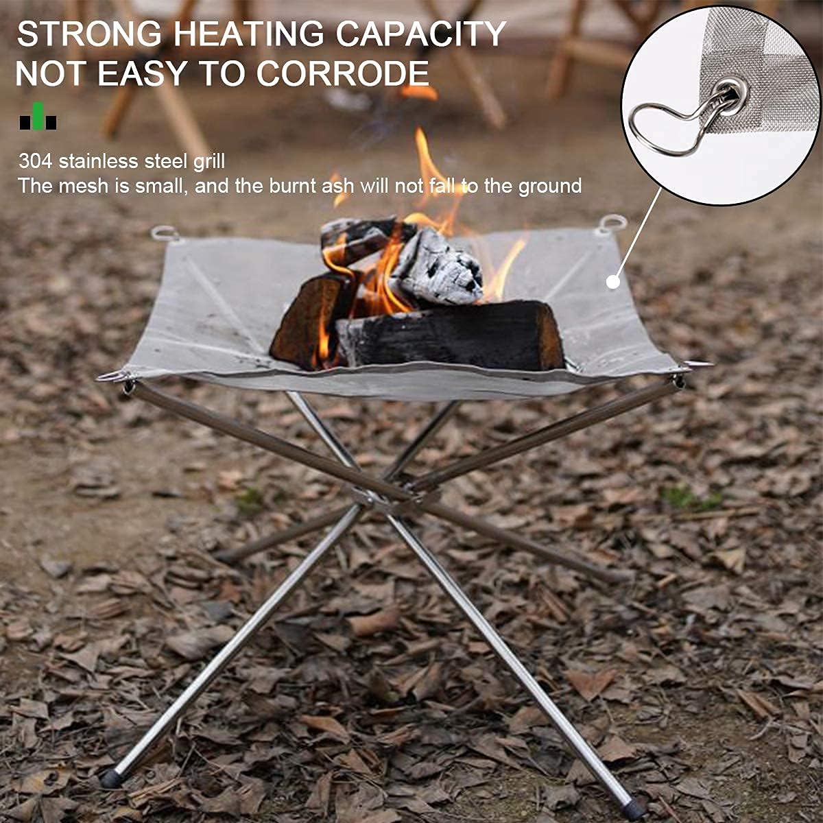 Portable Fire Pit Outdoor Fireplace with Carrying Bag Rollable Stainless Steel Charcoal Mesh and Folding Stands Picnic Bonfire s Wood Burning for Travel Camping and Backyard