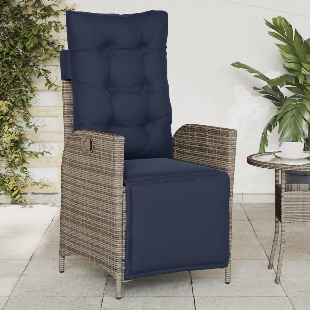 Reclining Patio Chair with Footrest Gray Poly Rattan, Patio Chairs