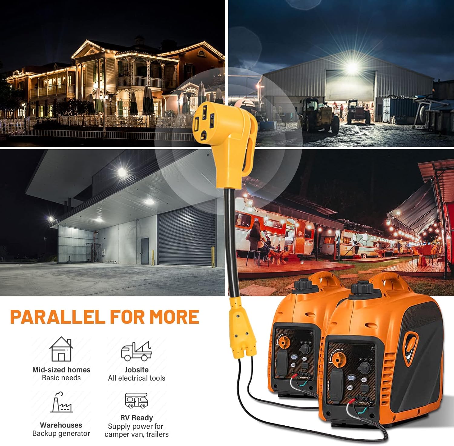 MECMO 50 Amp Parallel Cord Kit for Generator 120V 50A RV (14-50R) Inverter Generator Parallel Connection Kit for Combine Power with Two Inverter Generators Cord