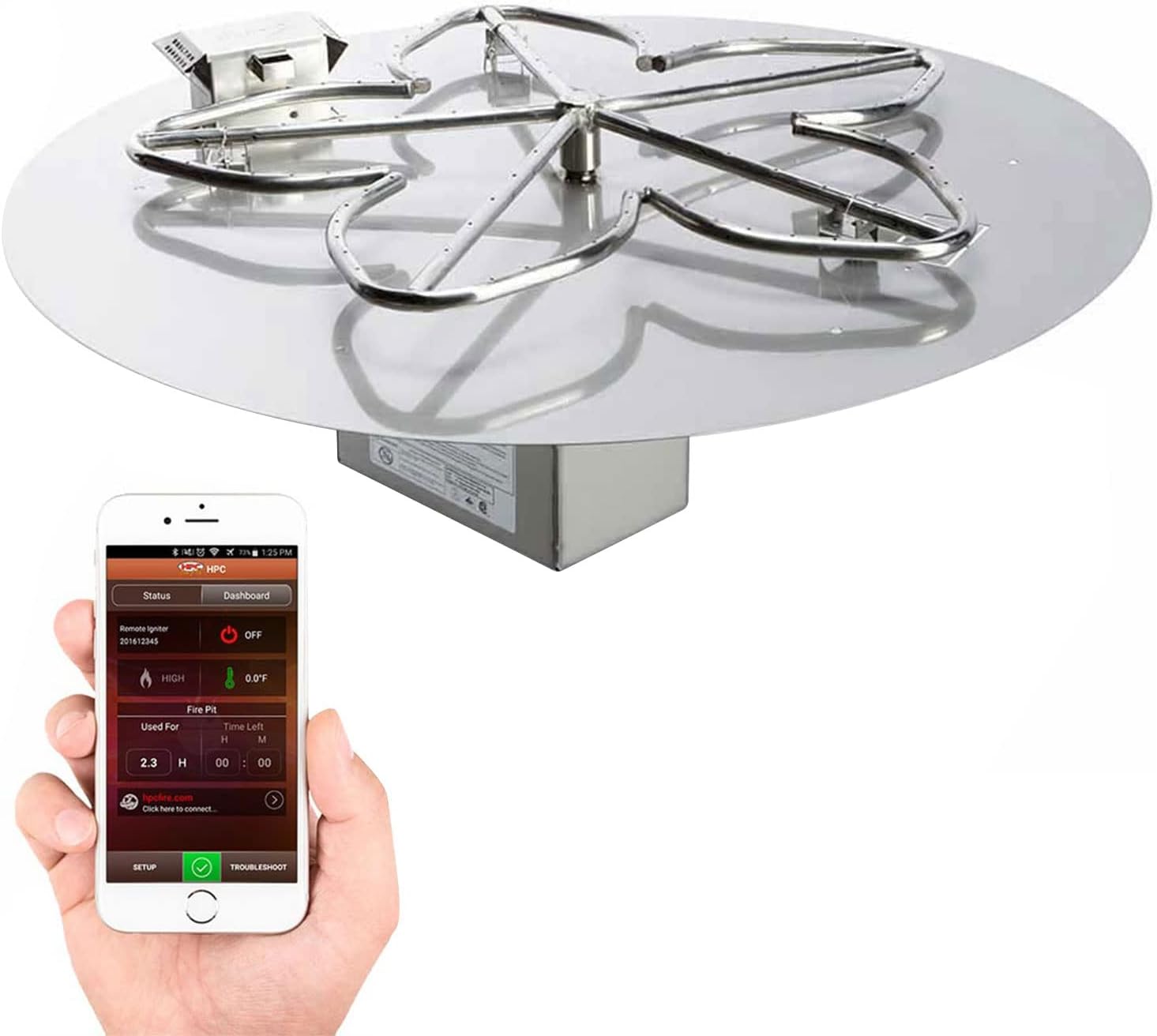 HPC Fire Hi/Lo Electronic Ignition Fire Pit Kit (PENTA30EI-HI-LO-LP-120VAC), Propane Gas, 30-Inch Flat Pan