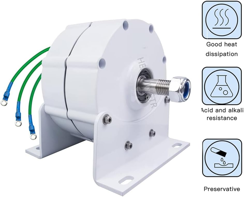 24v,HENGJINGTR 8000W Low RPM 500Rpm Permanent Magnet Generator, 12V 24V 48V 220V Three Phase AC Small Alternator Low Noise for DIY Wind Turbine(With Base)