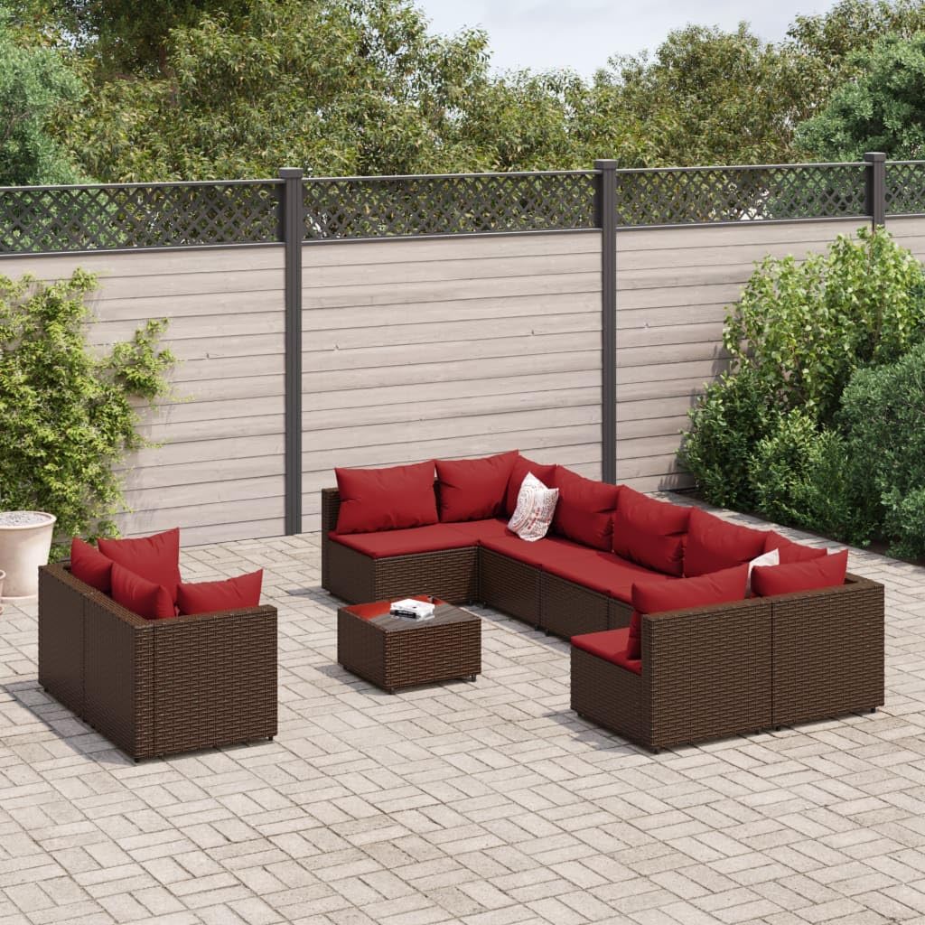 10 Piece Patio Sofa Set with Cushions Brown Poly Rattan,Modular Patio Sofa Set with UVResistant PE Rattan and Adjustable Feet Furniture Sets for Patio, Lawn & Garden
