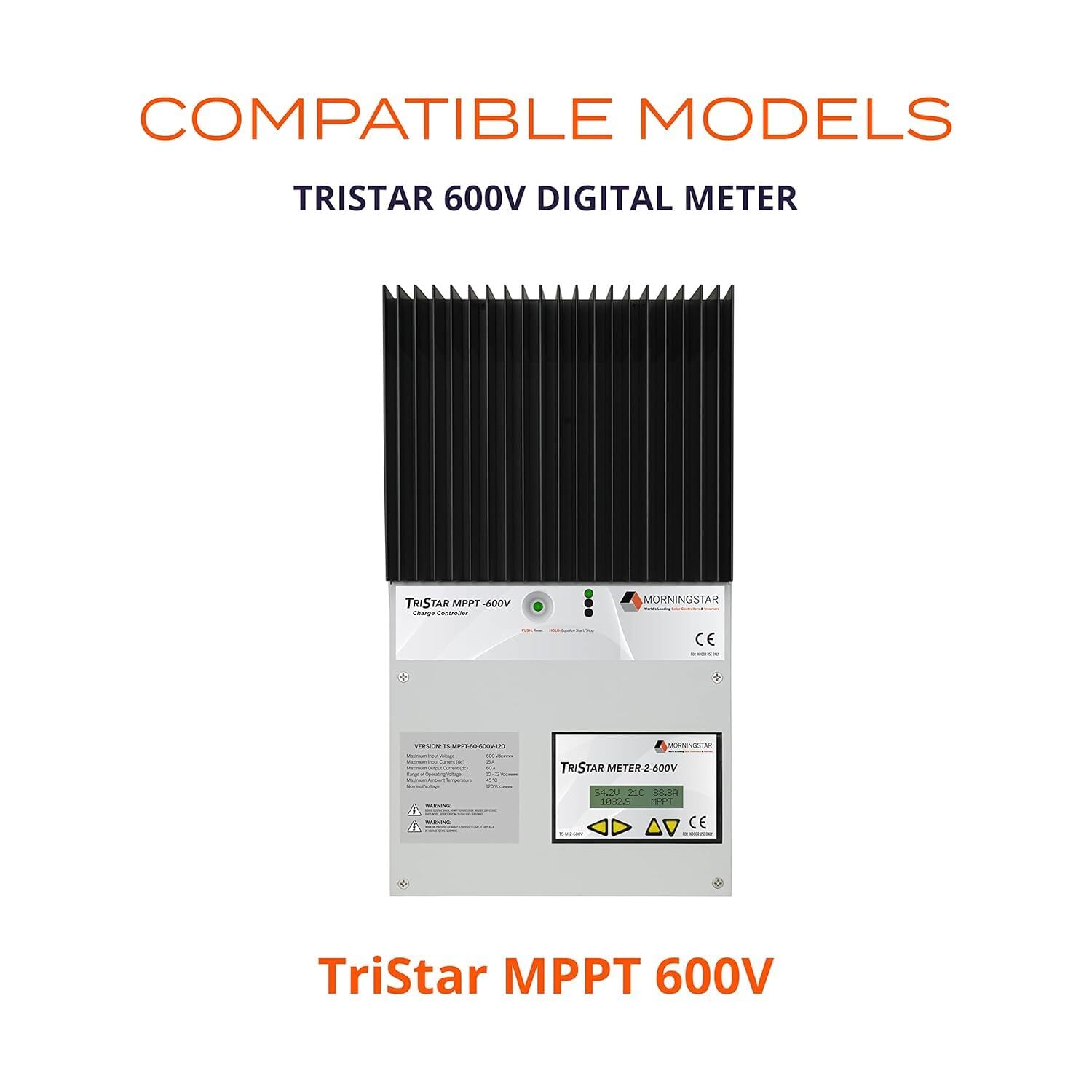 Morningstar Tristar Meter-2-600V Digital Display (TS-M-2-600V) - for Tristar MPPT 600V Solar Charge Controller - System Info, Logged Data, Bar Graphs, Alarms & Faults Troubleshooting - 5 Languages