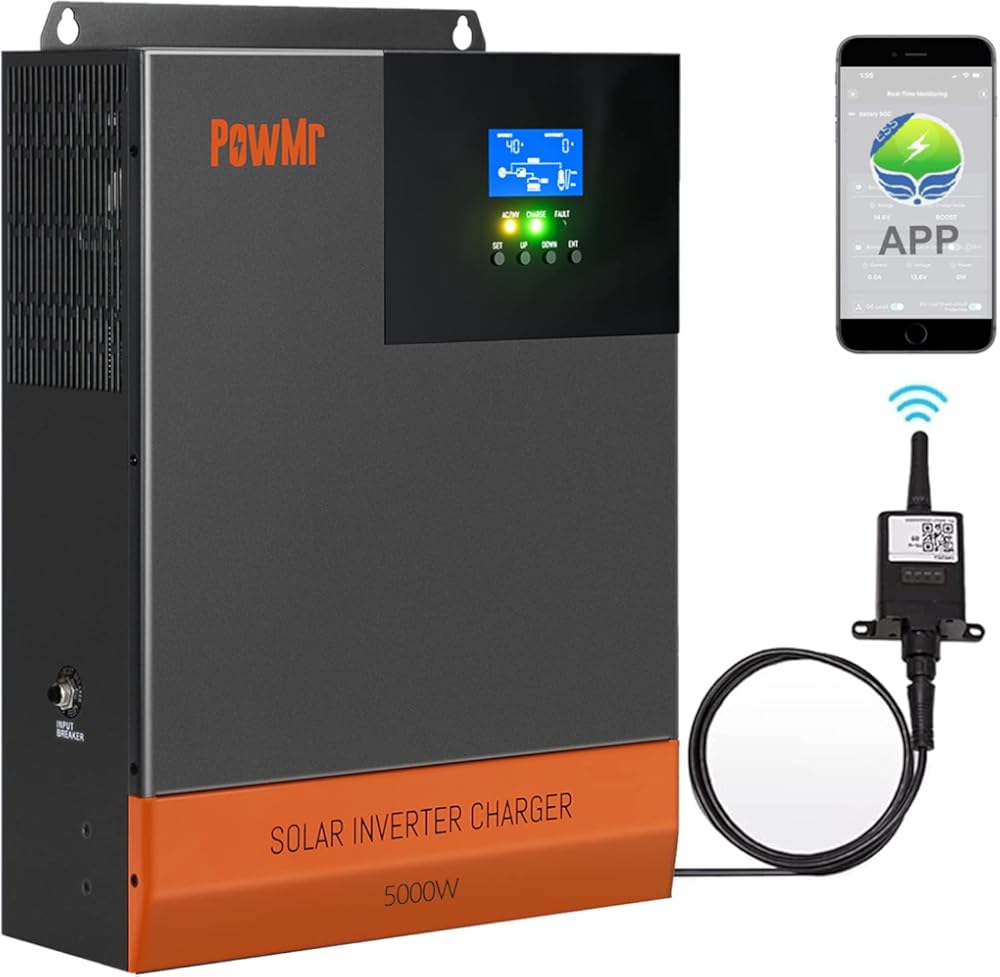 48V Solar Inverter 5000W Off Grid Inverter, 48V DC to 110V AC 5KW Pure Sine Wave Power Inverter 80A MPPT Charge Work with 48V Lead-Acid Lithium Can take Solar Power/Utility Power