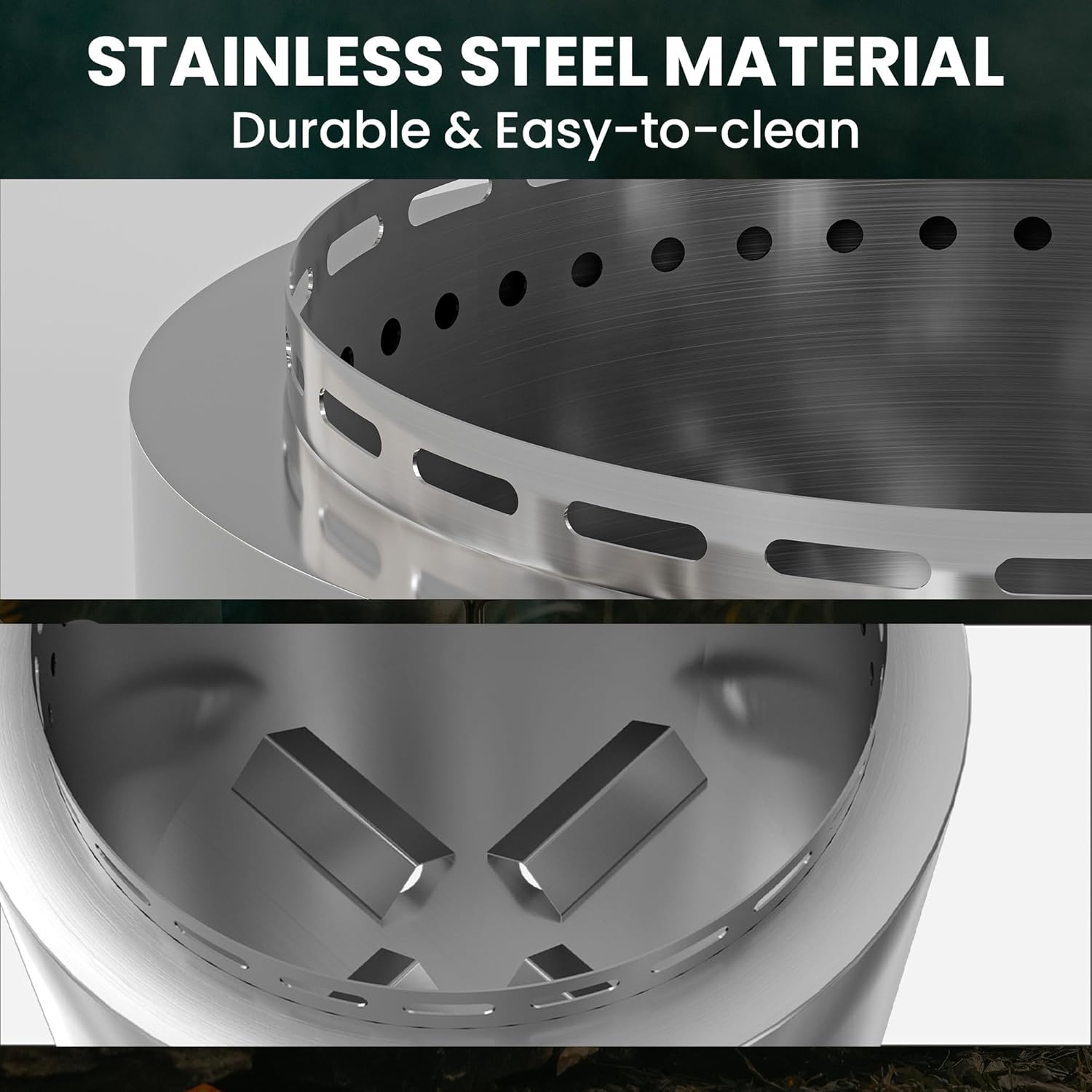 19 Inch Smokeless Fire Pit, Portable Outdoor Stainless Steel Fire Pit for Patio Backyard Garden Camping, Smokeless Technology