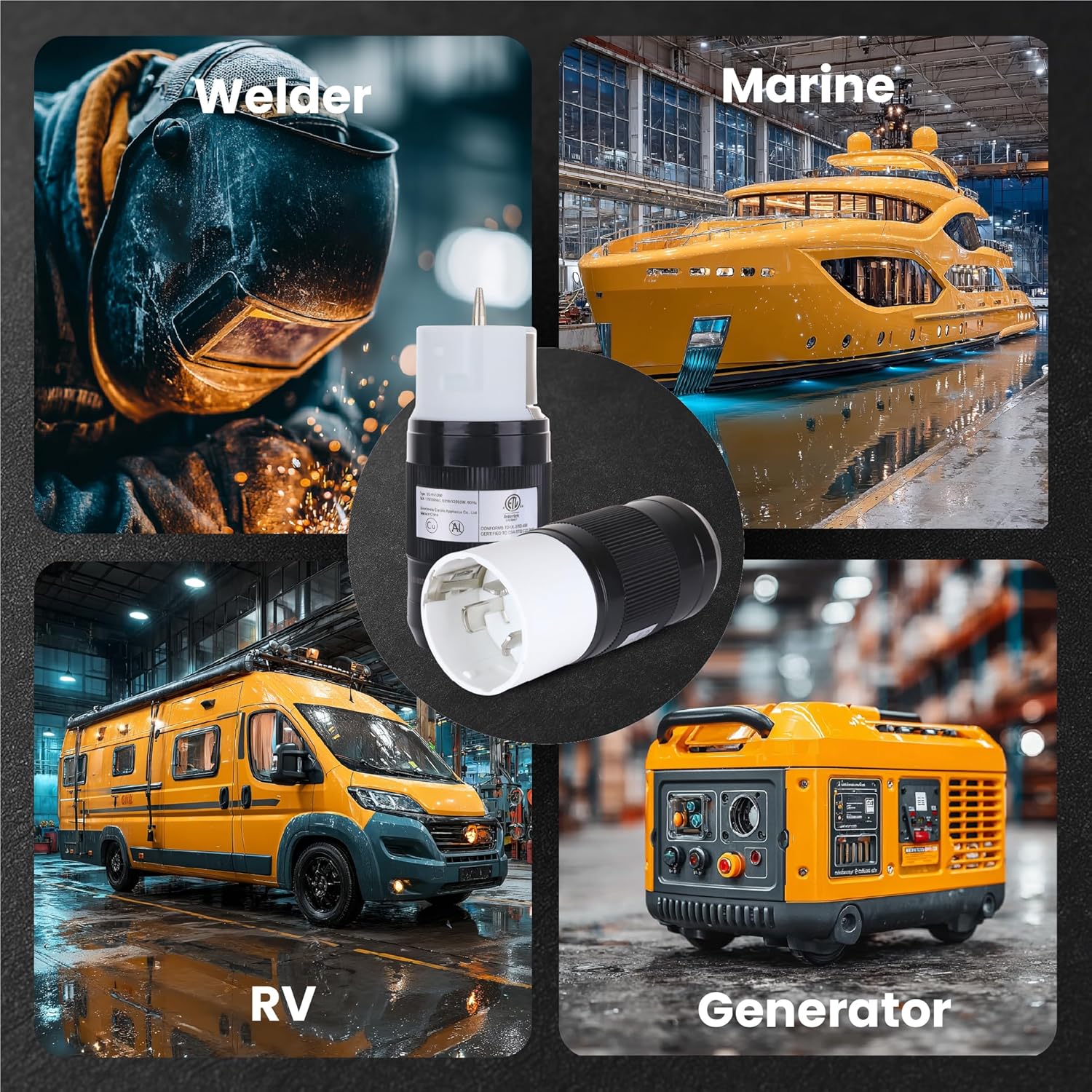 50 Amp Generator Plug (Female & Male) (2 Pack)，50 Amp Generator Connector, 125 Volt/250 Volt, CS6364 Shopcorp 50A Twist Lock RV Plug - CS6365, Twist Lock Adapter, 12500 Watts 3 Pole 4 Wire