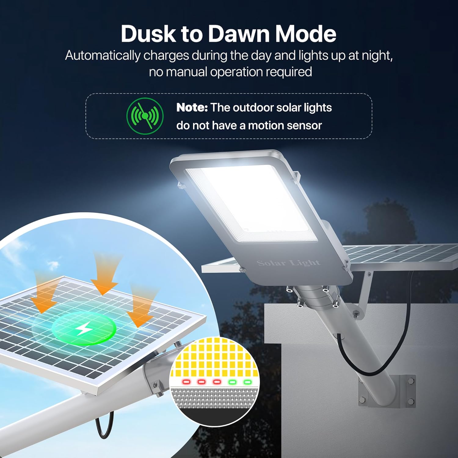 Kifflux Solar Street Lights Outdoor - 8000W Solar Lights Outdoor Waterproof, LED Street Light Dusk to Dawn, 7000K Flood Light Powered Heavy Duty Security for Outside, Yard, Parking Lot