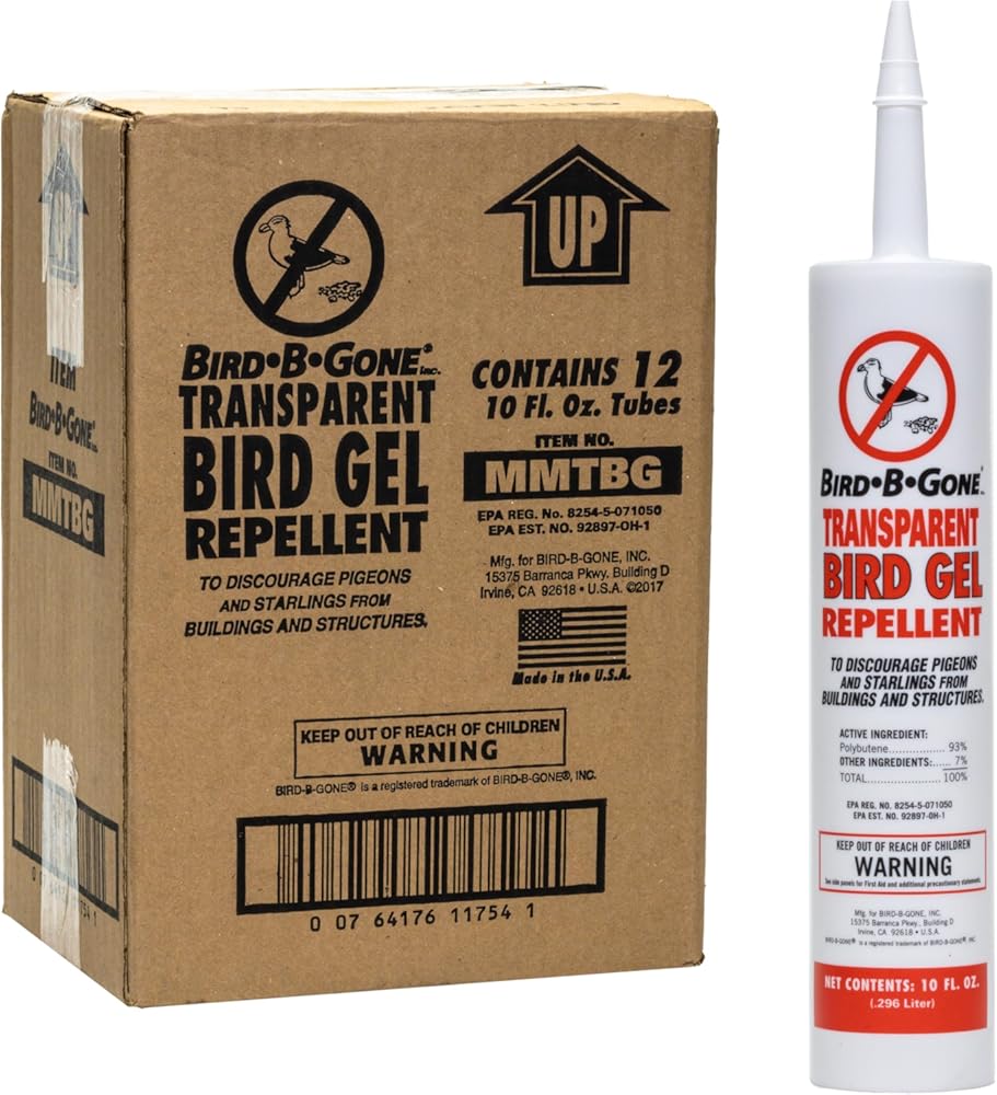Bird B Gone - Transparent Bird Gel - Bird Repellent Gel (12 Pack), Pigeon Deterrent for Balcony, Bird Deterrents for Outside, Bird Repellent Devices Outdoor, Bird Proof Gel for Pigeons Starlings