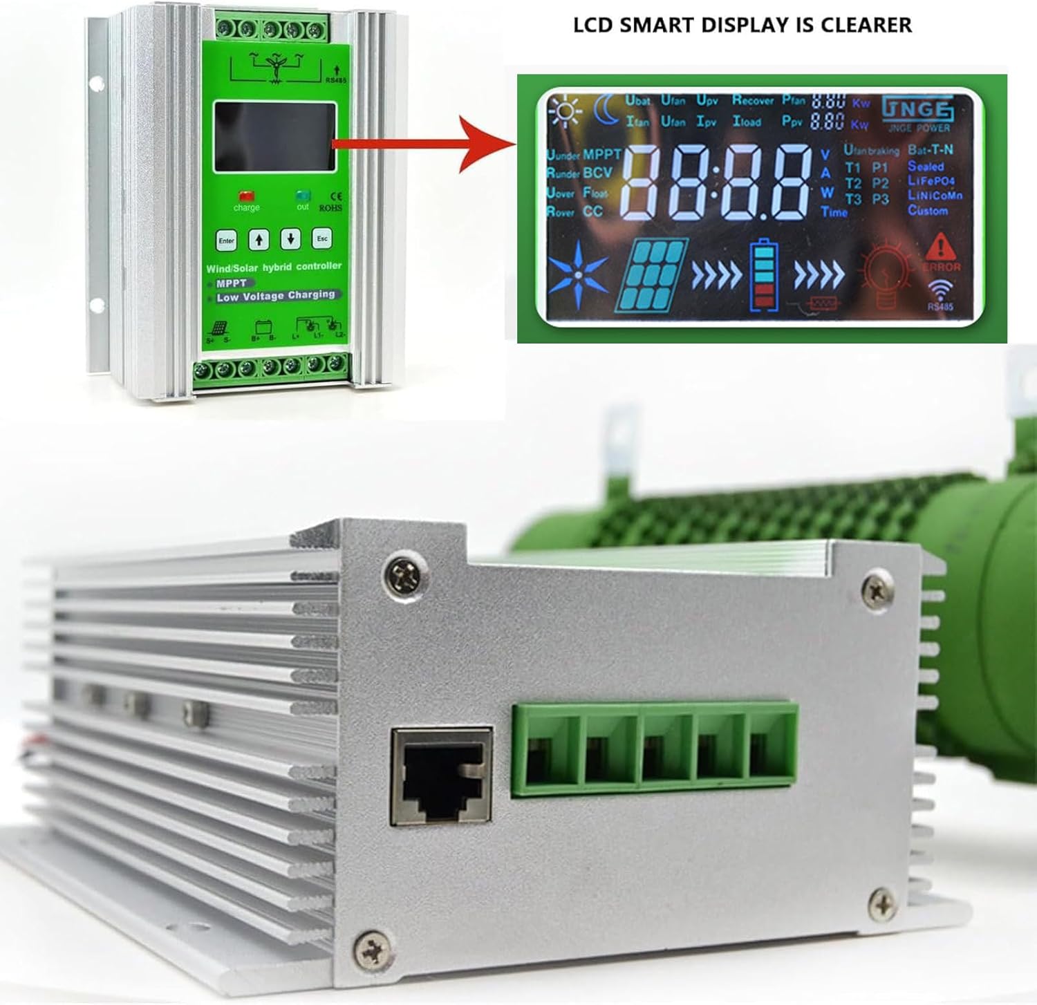 Wind Turbine Solar Hybrid Mppt Charge Boost Controller Wind Solars Hybrid Charge Controller,12v /24v /48v Solar Controller, with LCD Display and Load Resistance