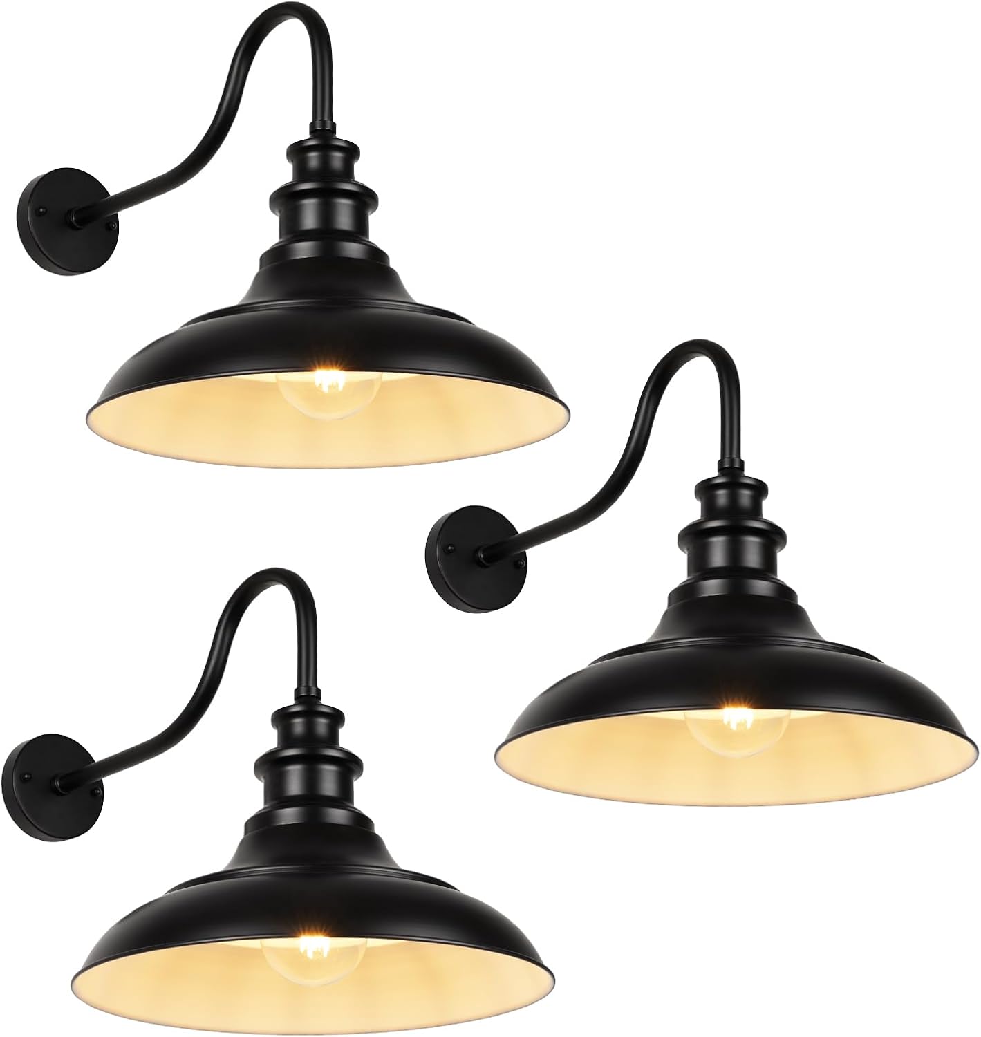 Exterior Farmhouse Barn Light, 16 Inch Vintage Outside Garage Light Fixtures, 3PCS Anti-Rust Waterproof Outdoor Light for Patio Frontdoor Entryway Doorway, Matte Black