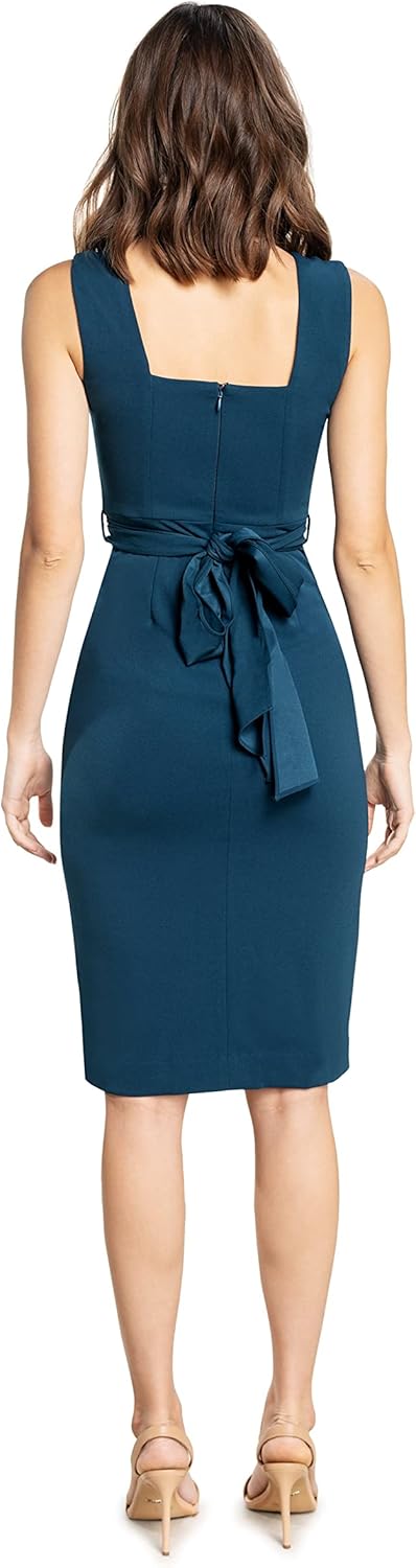 DRESS THE POPULATION Women's Alessia Sleeveless Plunge Neckline Waist Tie Midi Dress