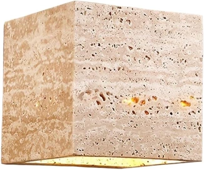 KISAD Japanese Retro Wall Sconce Yellow Travertine Body Wall Lights Cube Wall Lamp for Bedroom Entryway Living Room Hallway Patio Garden(1 Pack)