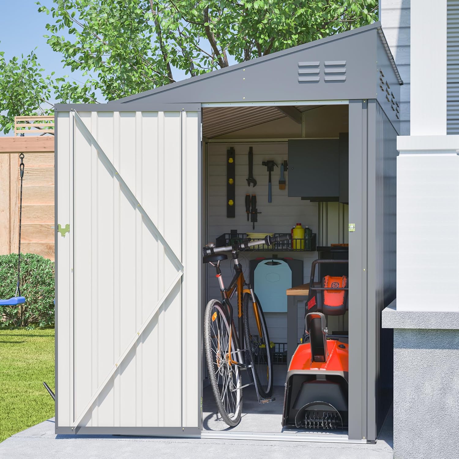 4×7 FT Outdoor Metal Storage Shed,Heavy-Duty Lean to Storage Shed with Lockable Door and Reinforced Beams,All Weather Waterproof Storage House W/2 Air Vents,for Backyard,Patio,Lawn,Dark Gray