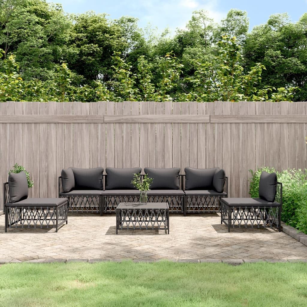 7-Piece Modular Garden Lounge Set Anthracite, Powder-Coated Steel Patio Furniture, Outdoor Table and Chairs, Balcony Furniture, Weather-Resistant Cushions