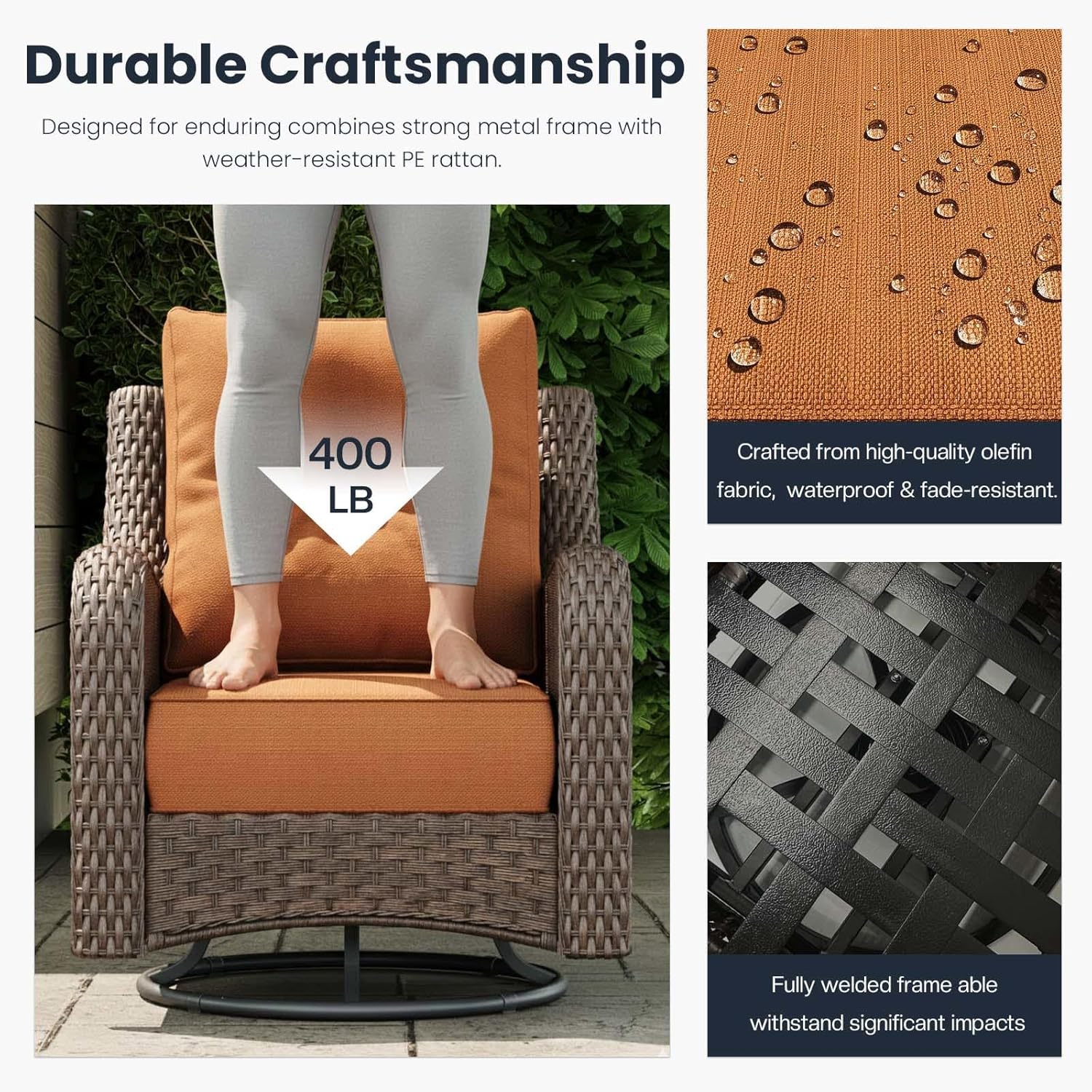 10 Pieces Outdoor Patio Furniture Sets with Rocking Swivel Chairs with 6-inch Thick Cushion and Fire Pit Table for Deck Lawn