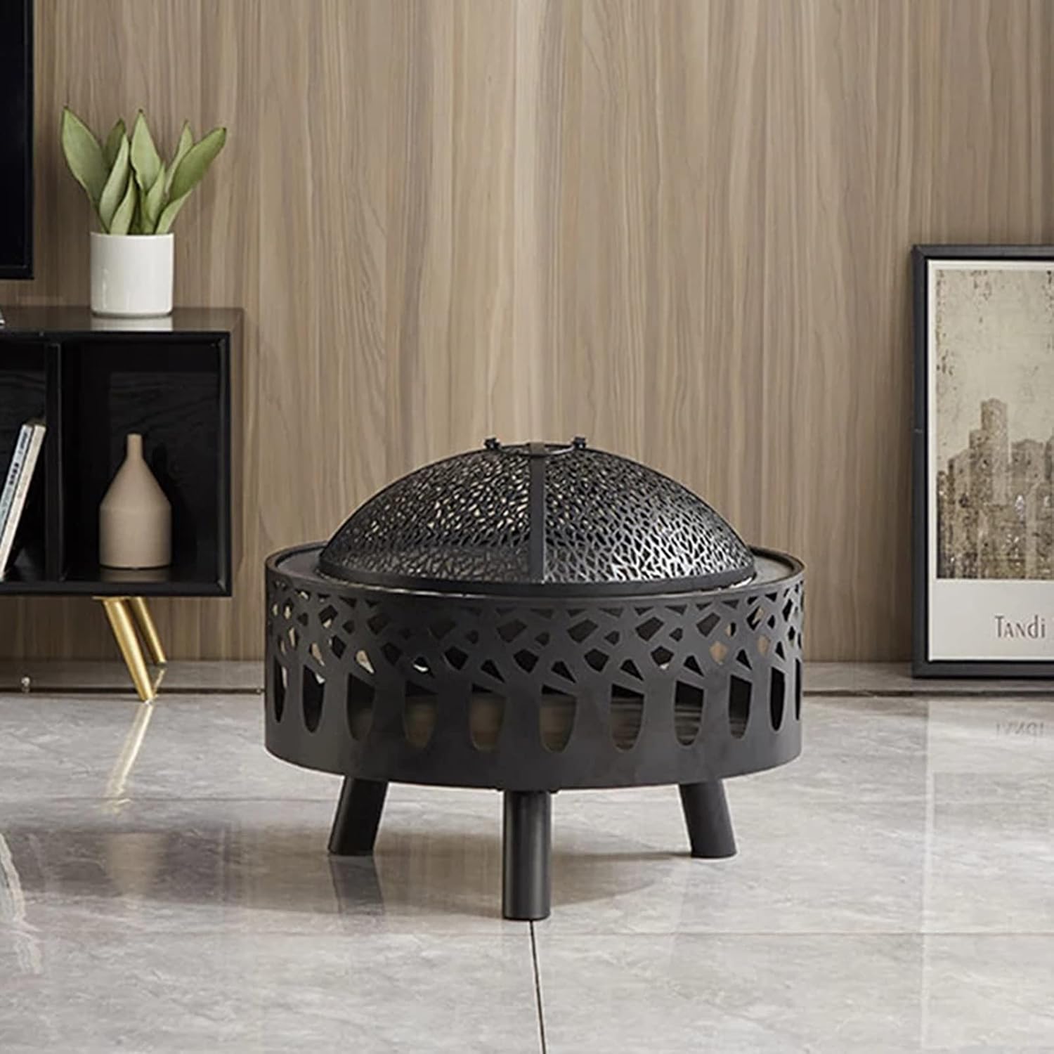 Fire Pit for Garden, Large Fire Pit Brazier with BBQ Grill and Mesh Spark Guard Steel Fire Bowl, for Garden, Patio Outdoor Use