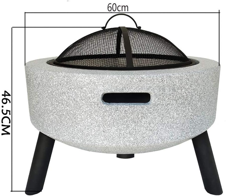 Garden Fire Pit Grill Bowl Grill Barbecue Rack Fire Pits for Garden,Large Wood Burning, with Grill and Lid Cast Iron Fire Bowl Cover 60Cm Camping Spark Guard Outdoor Firepit