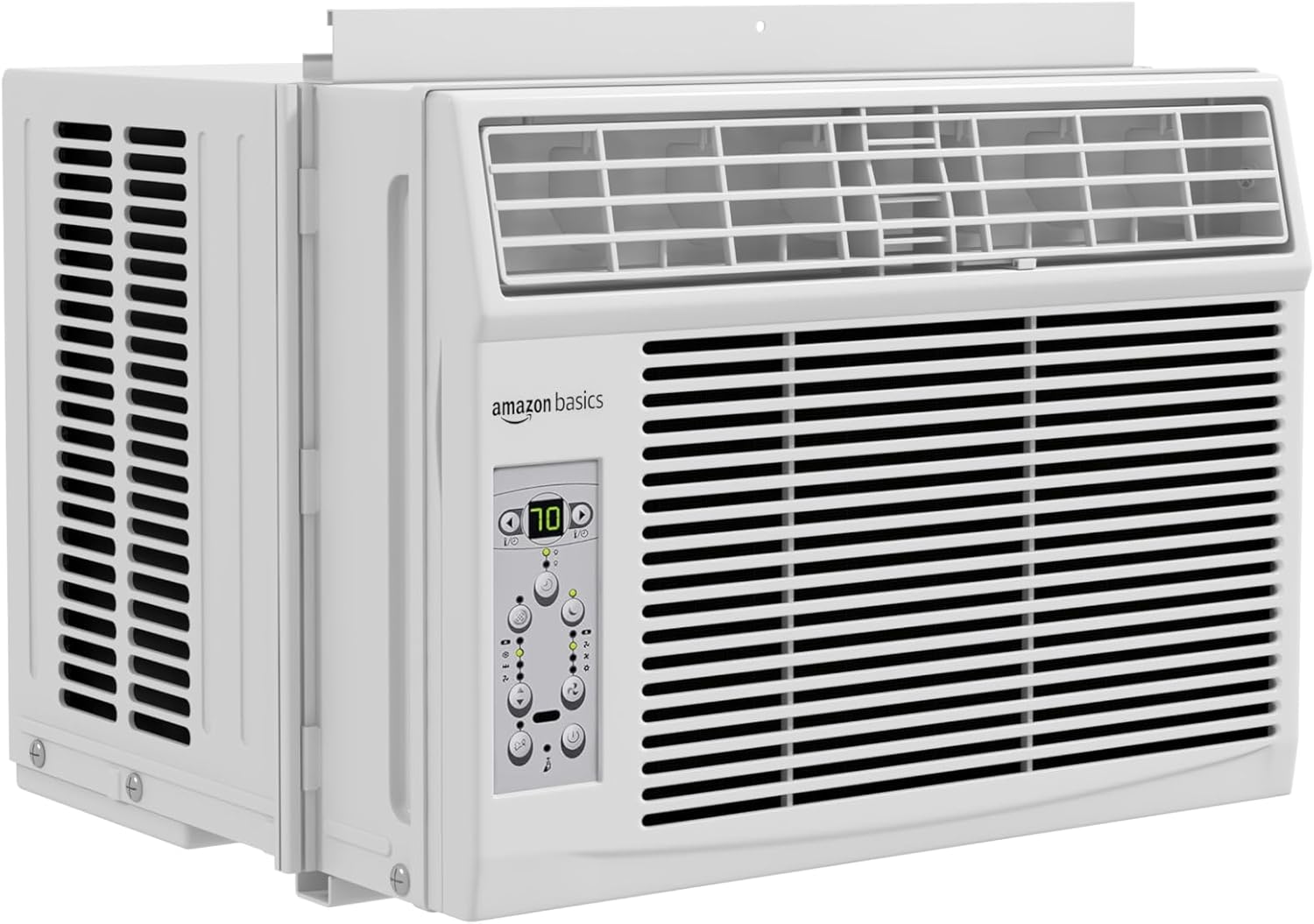 Amazon Basics 6000-BTU Window Air Conditioner, Up to 250 Sqf, Window AC Units with Cool and Fan Functions, Washable Filter, Adjustable Window Kit, Digital Temperature Display, Remote Control, White
