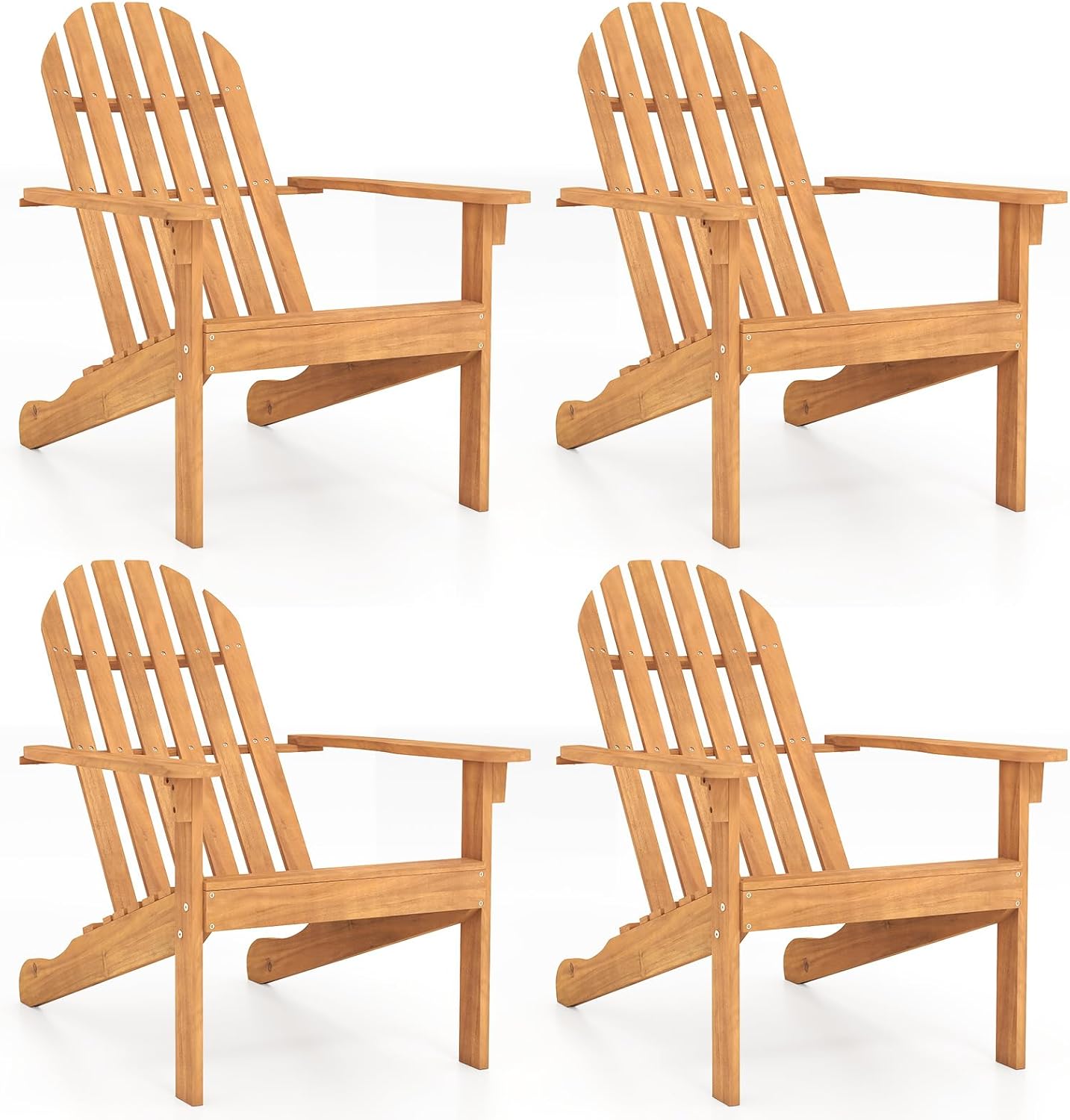 Giantex Adirondack Chairs Set of 4, Acacia Wood Fire Pit Chairs with Inclined Seat & High Backrest, Ergonomic Outdoor Slatted Patio Chairs for Lawn, Porch, Backyard, Poolside