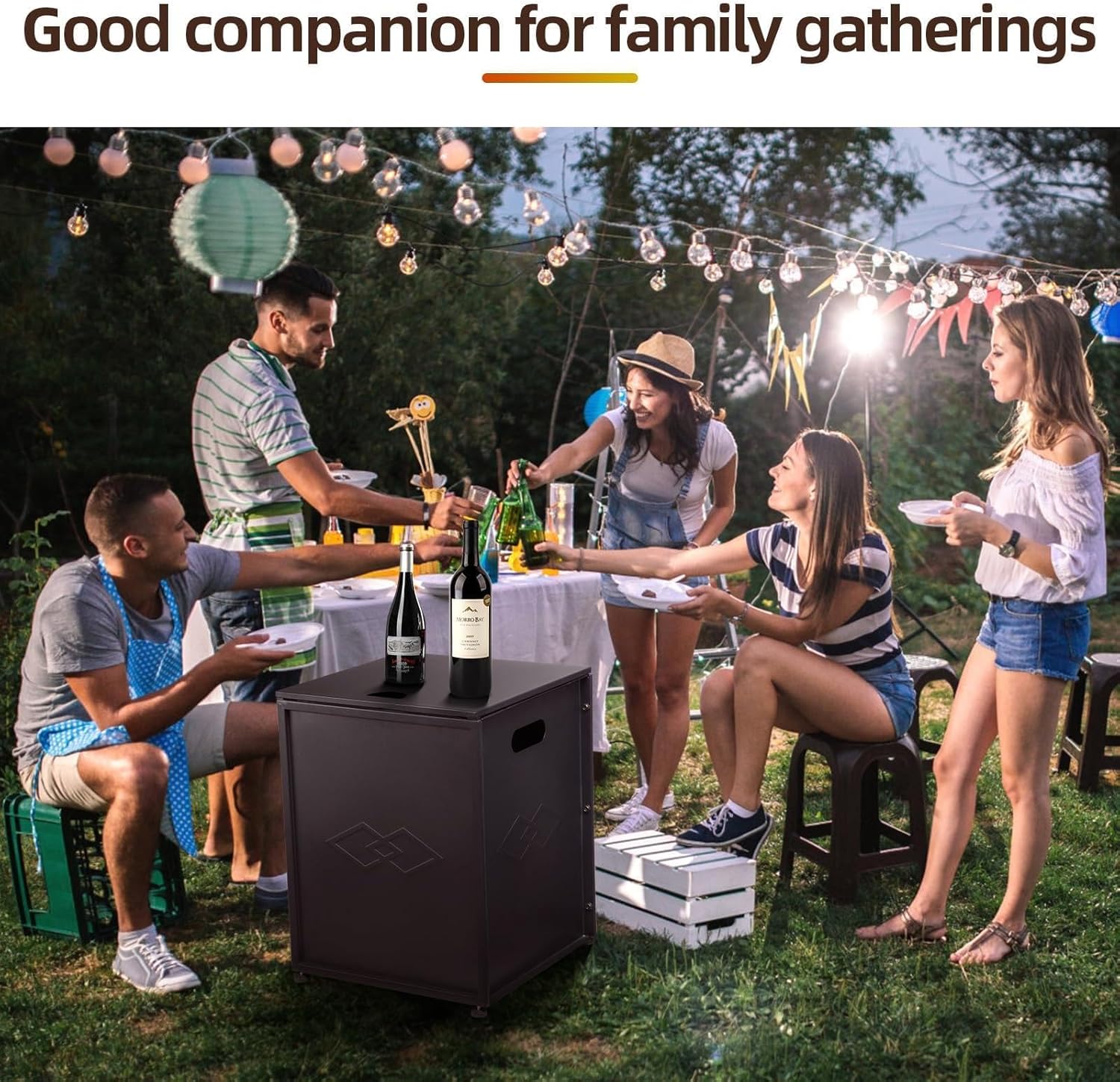 Outdoor Propane Tank Cover - 20 Lbs Tank Side Table With Storage 2-In-1 Rattan Hideaway Propane Gas Tank Table for Gas Fire Pit, Grill, Griddle & Stoves