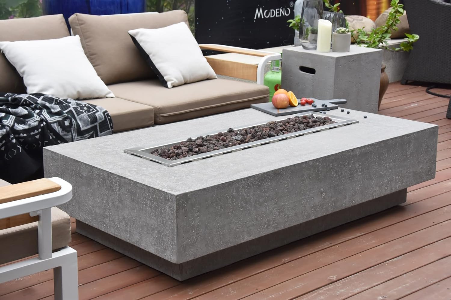 Elementi Rectangular Outdoor Gas Fire Pit Table, Natural Gas Fire Pits for Outside Patio Includes Canvas Cover & Lava Rocks, Firepit Outdoor Fireplace for Backyard Gas Fire Pits & Outdoor Fireplaces