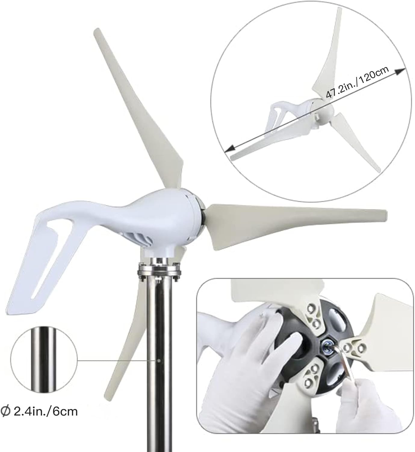 Smaraad Wind Turbine Generator Kit 600W 12V with Charge Controller, Wind Power Generator Kit with 3 Blades for for Marine, RV, Home, Windmill Generator, Hybrid Solar Wind System