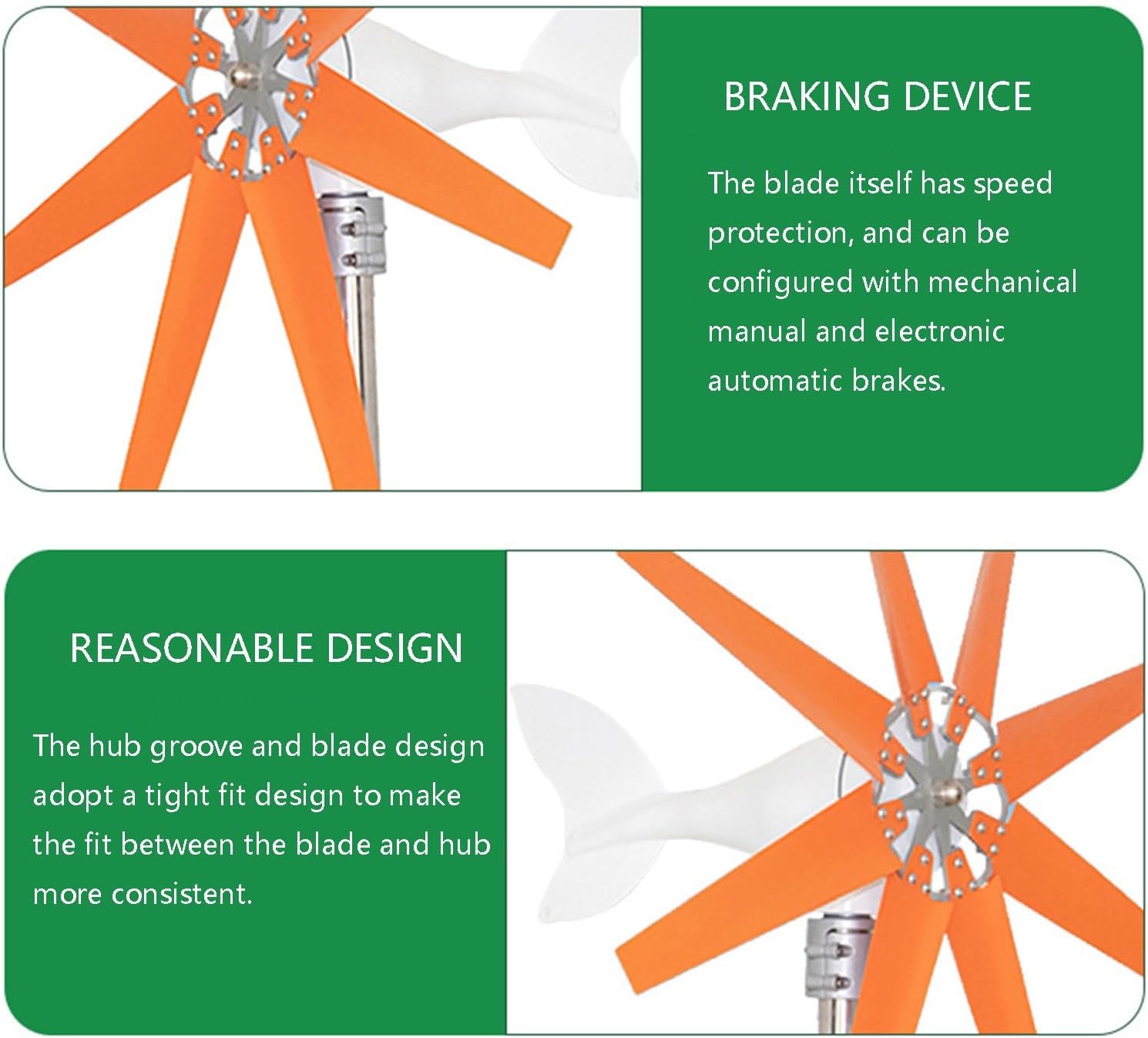 1500W Horizontal Axis Wind Turbine 12V/24V Eight-Blade Wind Turbine Power Supply System Household Small Wind and Solar Hybrid System (Color : Orange, Size : 24V)