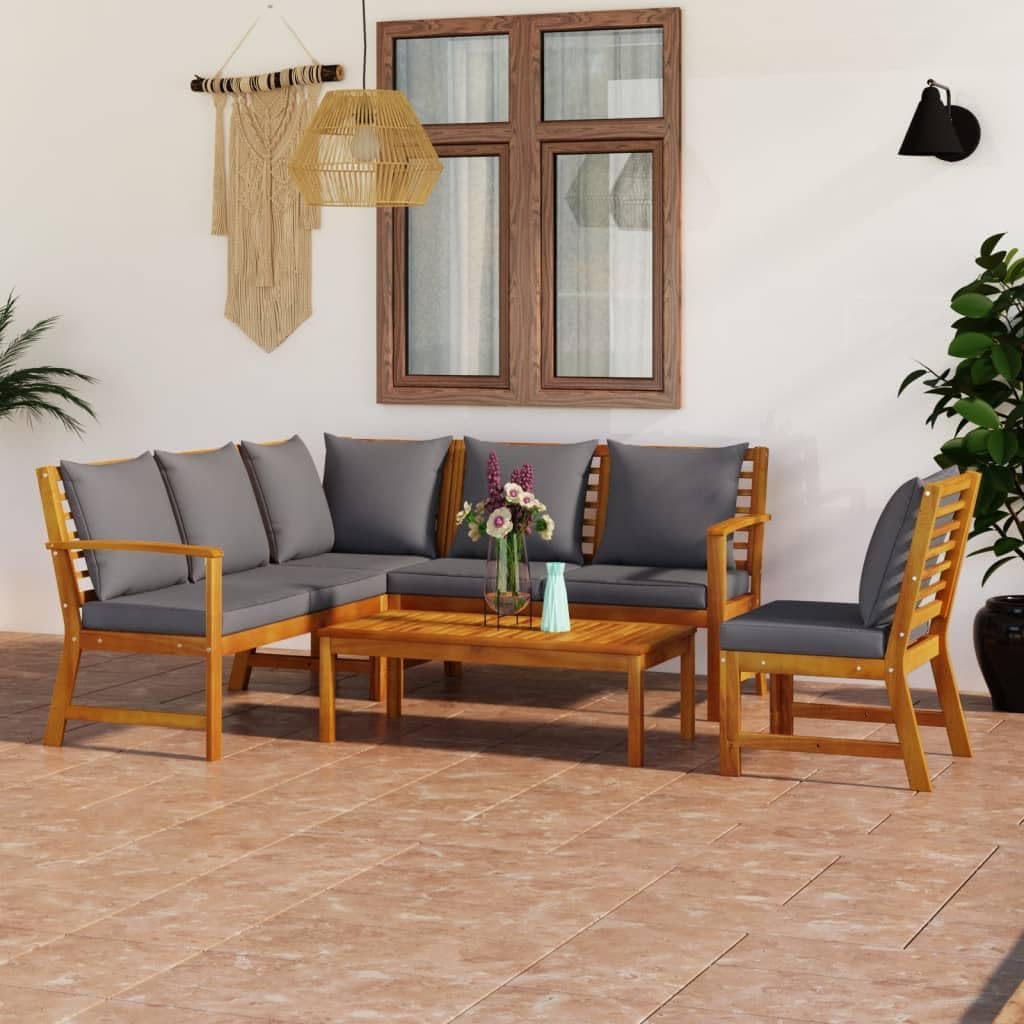 5 Piece Patio Lounge Set with Cushion Solid Acacia Wood,5 Piece Acacia Wood Patio Lounge Set: Modern Elegance for Outdoor Living Patio Furniture, Outdoor Furniture Sets