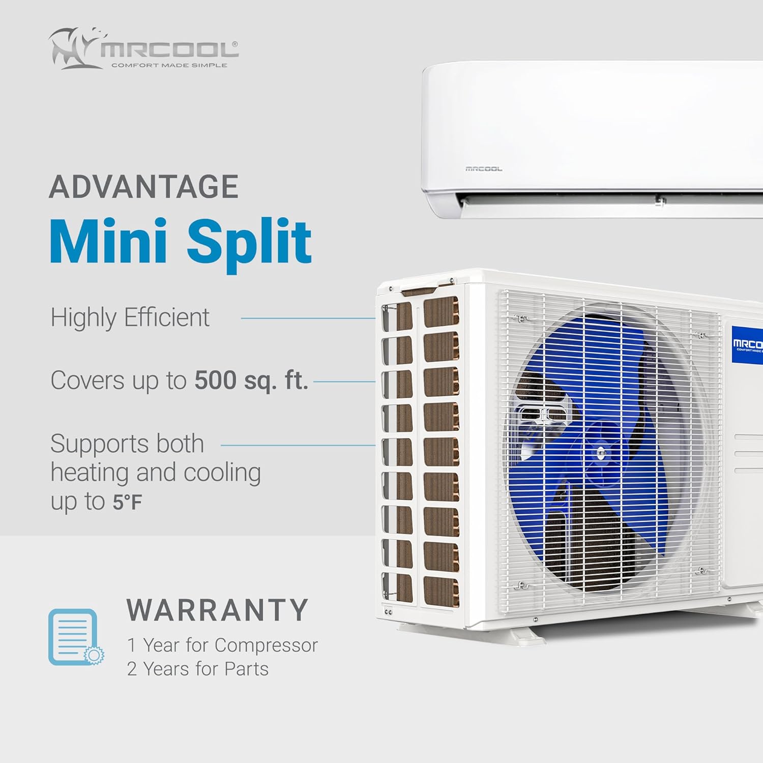 MRCOOL 12000 BTU 230V Ductless Inverter Mini Split Air Conditioner & Heat Pump System, Advantage Series - Wall-Mounted AC Unit w/Heating and Cooling for Home, Office & Commercial Space