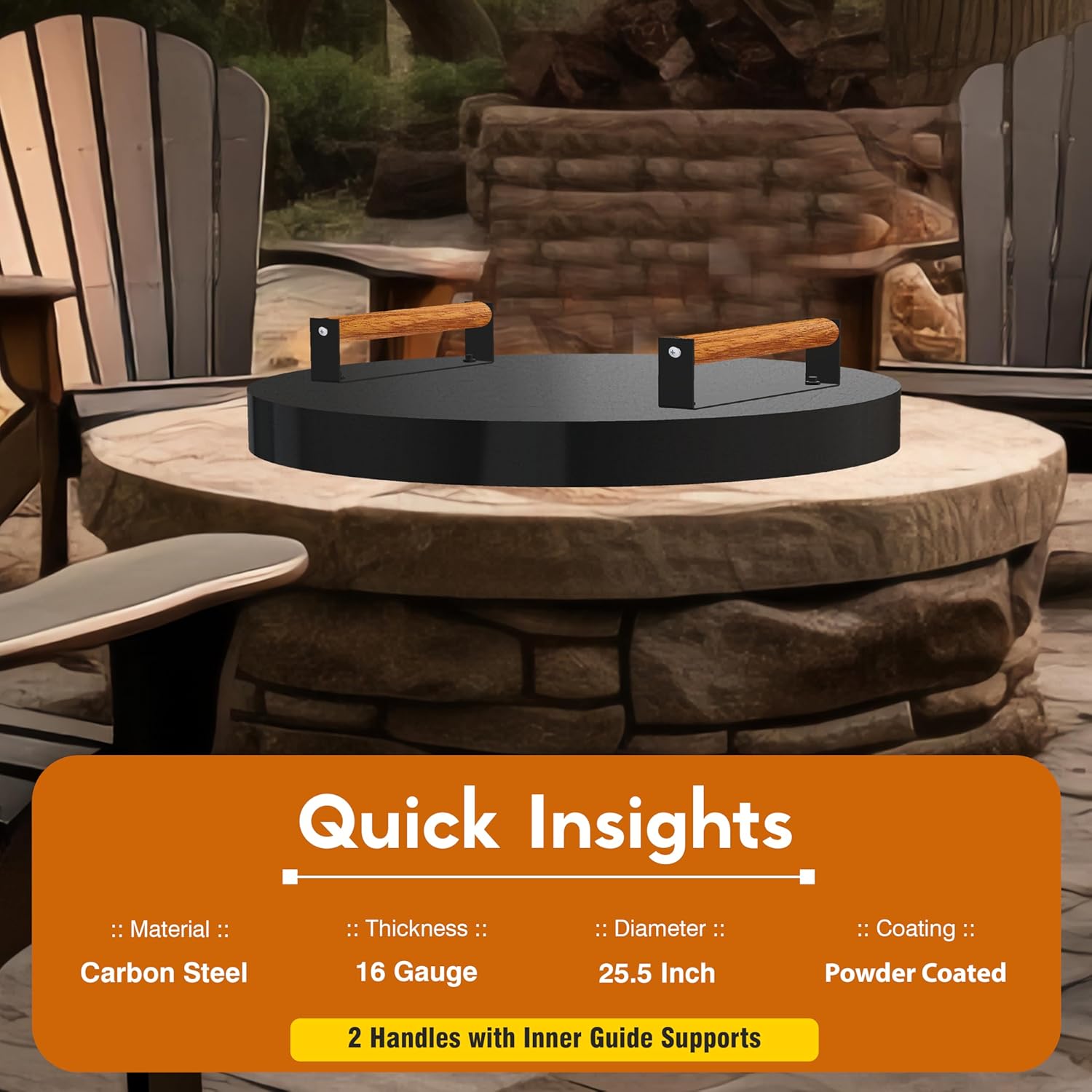 FEBTECH Fire Pit Solid Cover Compatible with Fire Pit Inside Up to 23