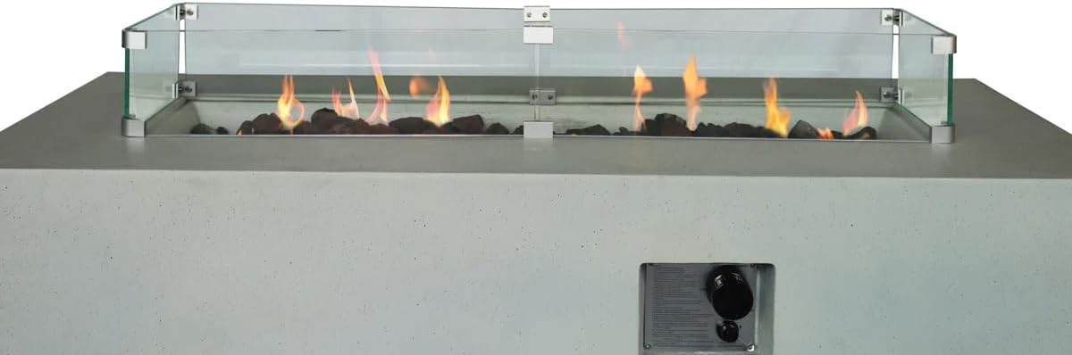 GOWE Rectangular Concrete Propane Fire Pit Table with Fiber Reinforcement