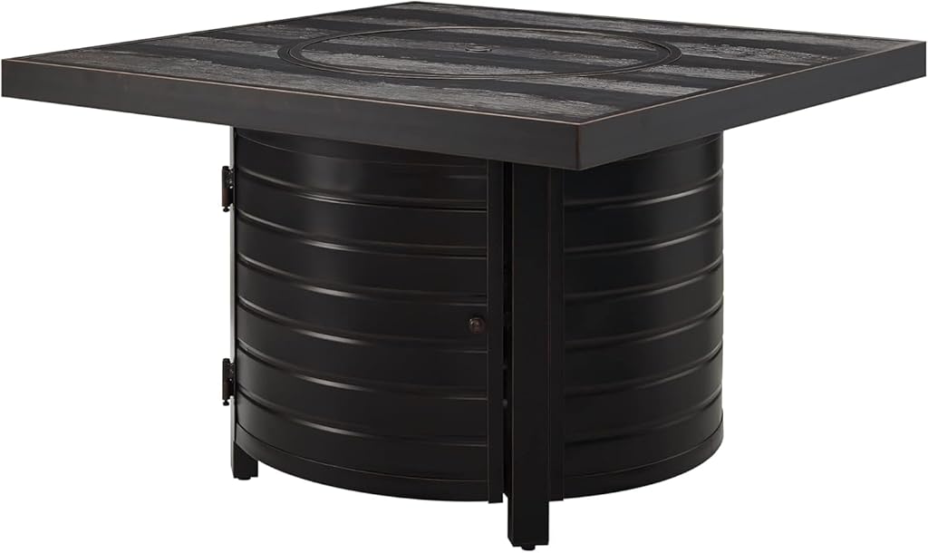 Square LPG/NG Gas Fire Pit Table 55K BTU w/Burner Lid, Cover, Fire Glass #65154