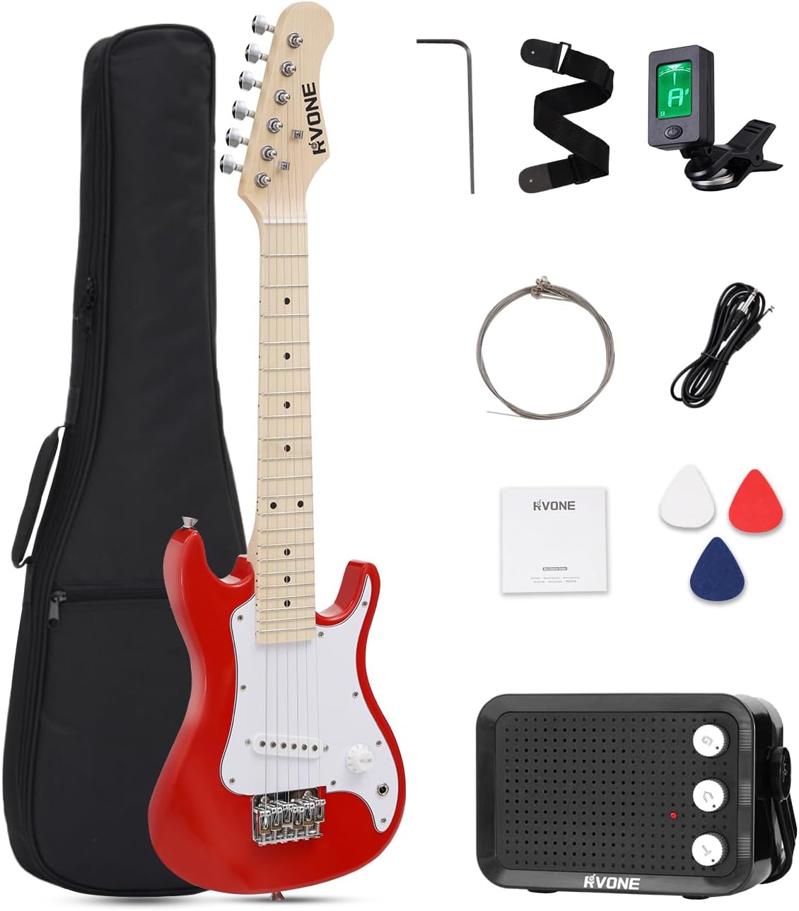 Kids Electric Guitar Beginner Kit 30 Inch, Mini ST Style Electric Guitar for Boys Girls with Amp 5W, Gig Bag, Tuner, Strap, Cable, Picks, Extra Strings, RST-70 Red
