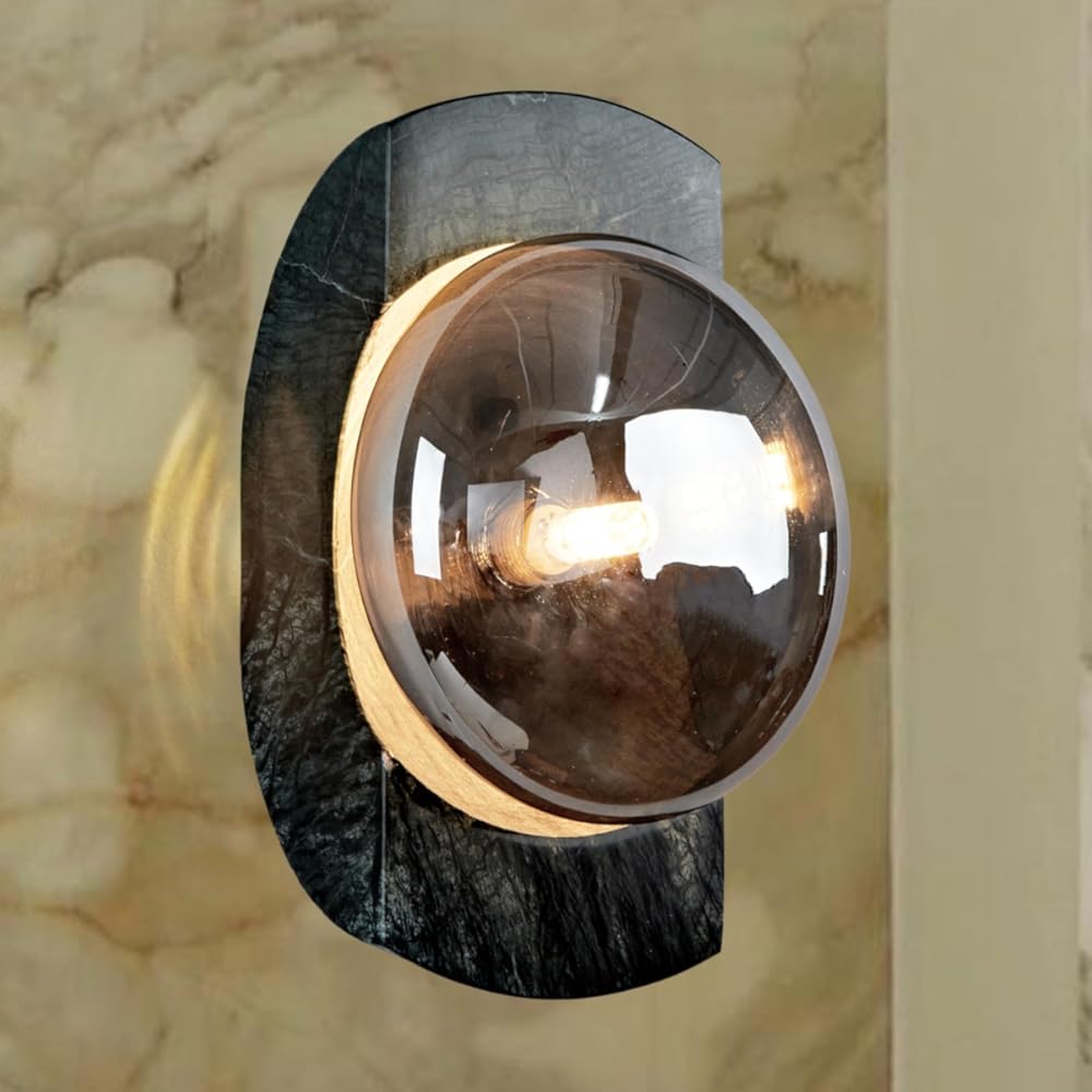 Smoked Luster Veining Globe Wall Sconce, Solid Green Marble, Variation in Veining, Unique Fixture, Wall Sconce, Wall Lights, Exterior Wall Lights, Outdoor Wall Lamp, 6.9