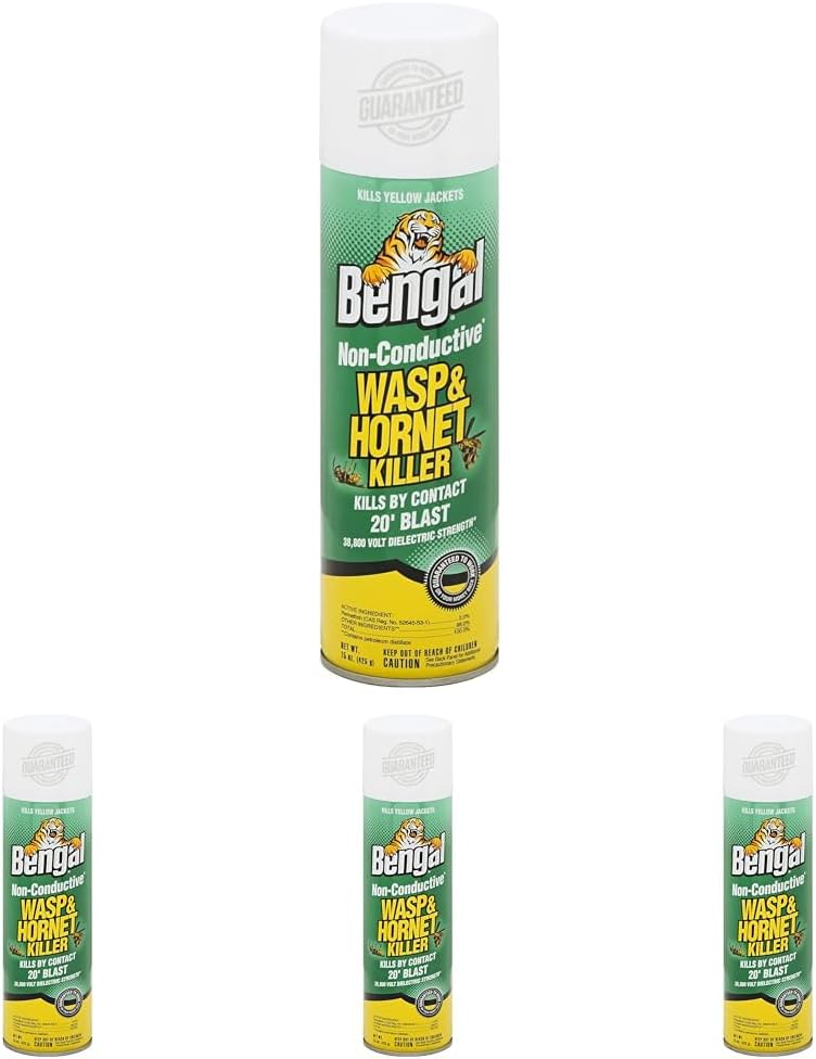 Bengal Non-Conductive Wasp and Hornet Killer – Long Range Outdoor Insecticide Spray Kills Yellow Jackets on Contact, 15 oz (Pack of 4)